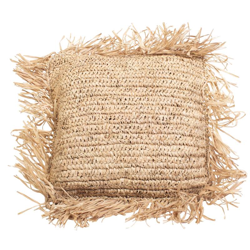 Coussin naturel en raphia tressé 40x40