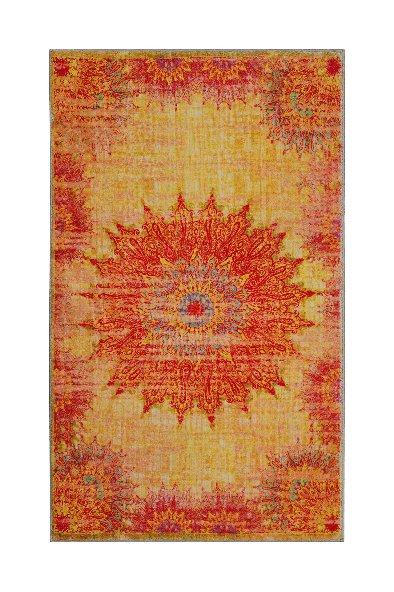 tapis de bain jaune orange motif oriental vintage imprimé 60x100