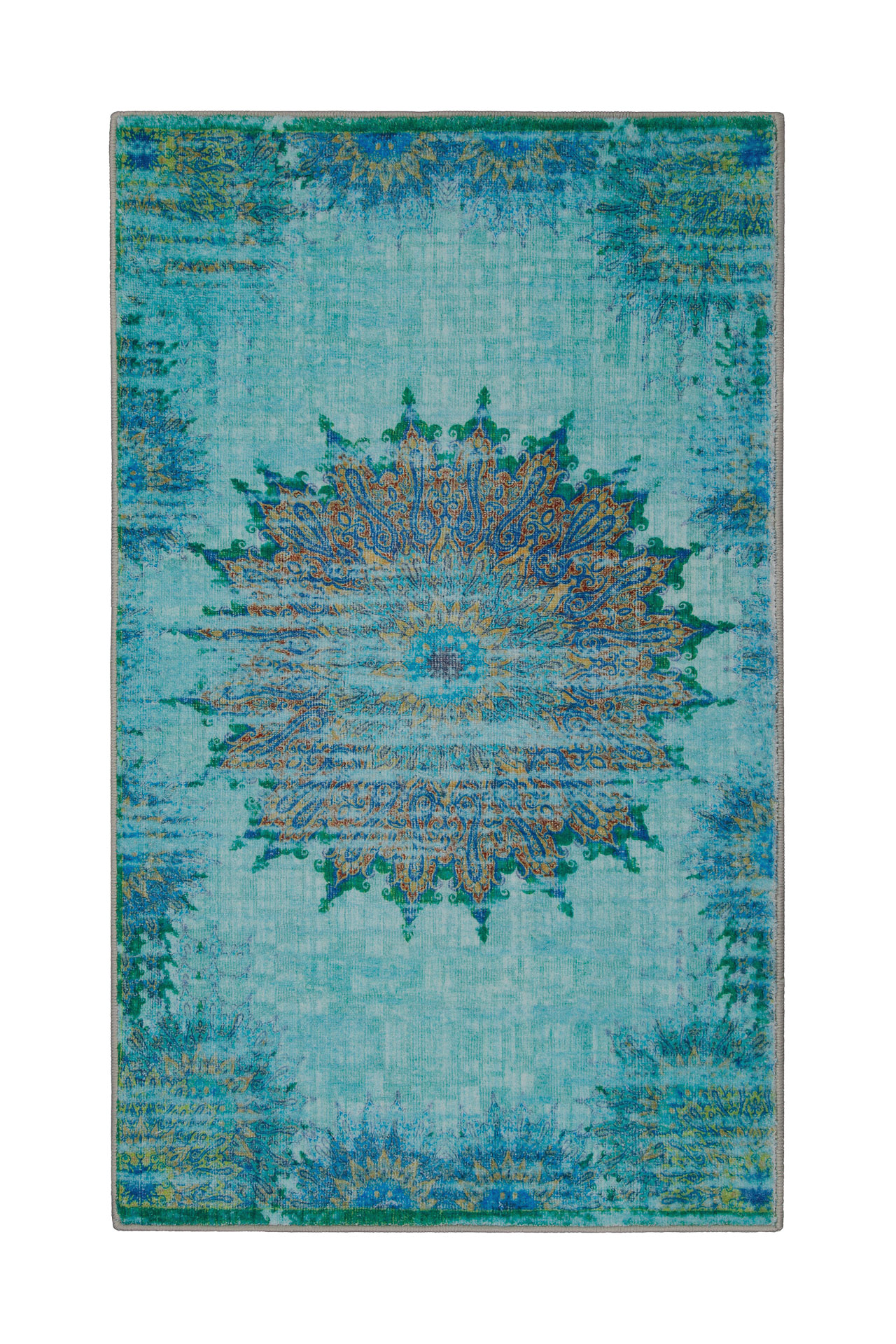 tapis de bain bleu turquoise motif oriental vintage imprimé 70x120