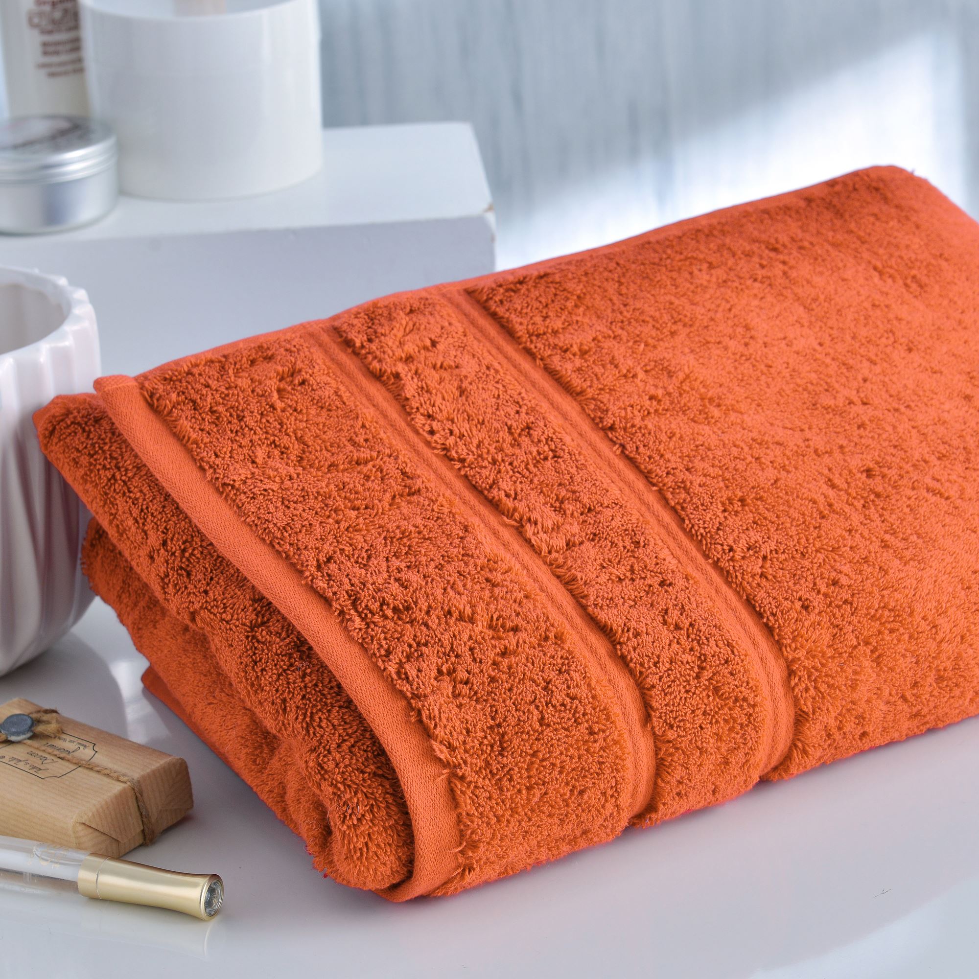 drap de bain 100x150 orange sienne en coton