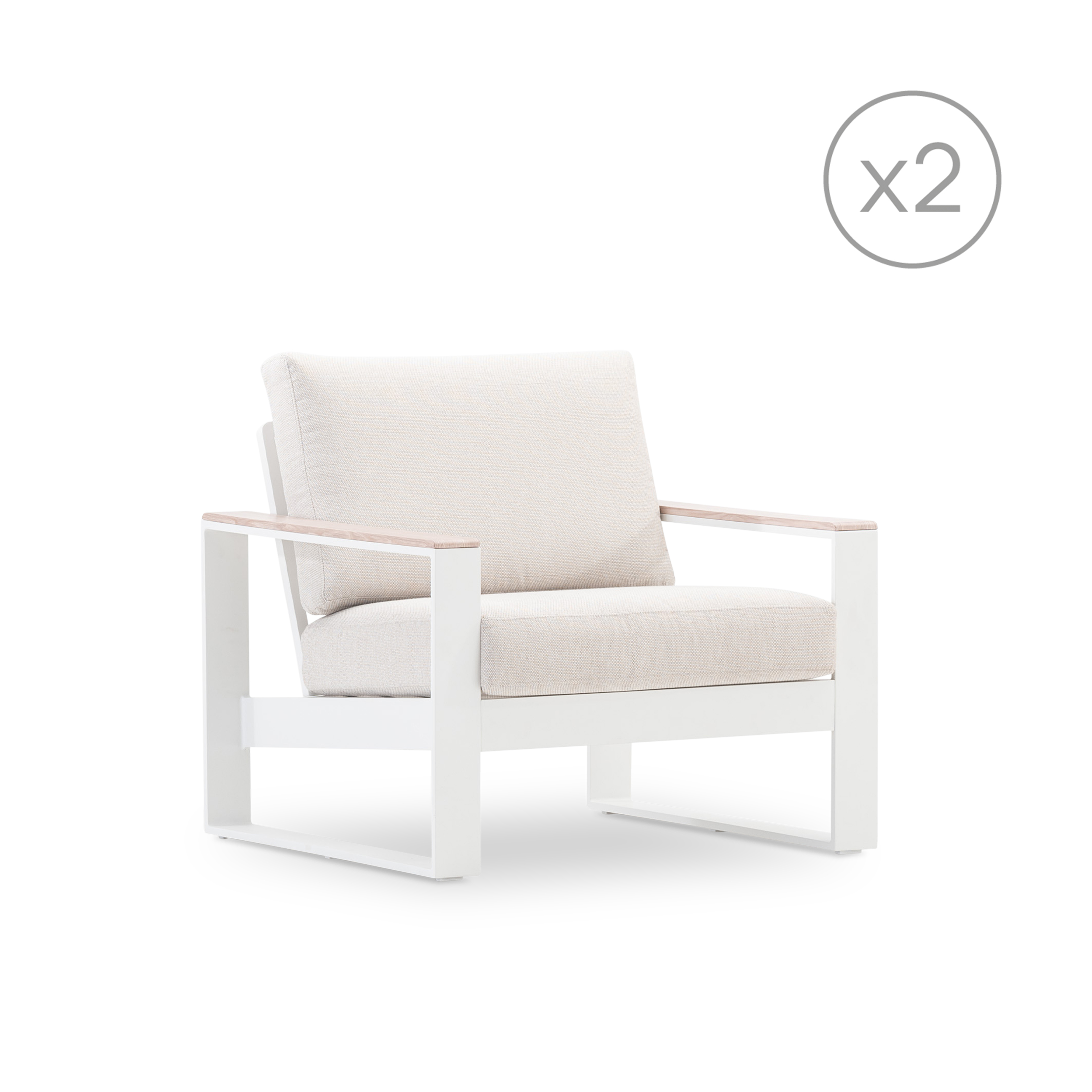 Set de 2 fauteuils jardin aluminium blanc accoudoirs effet bois