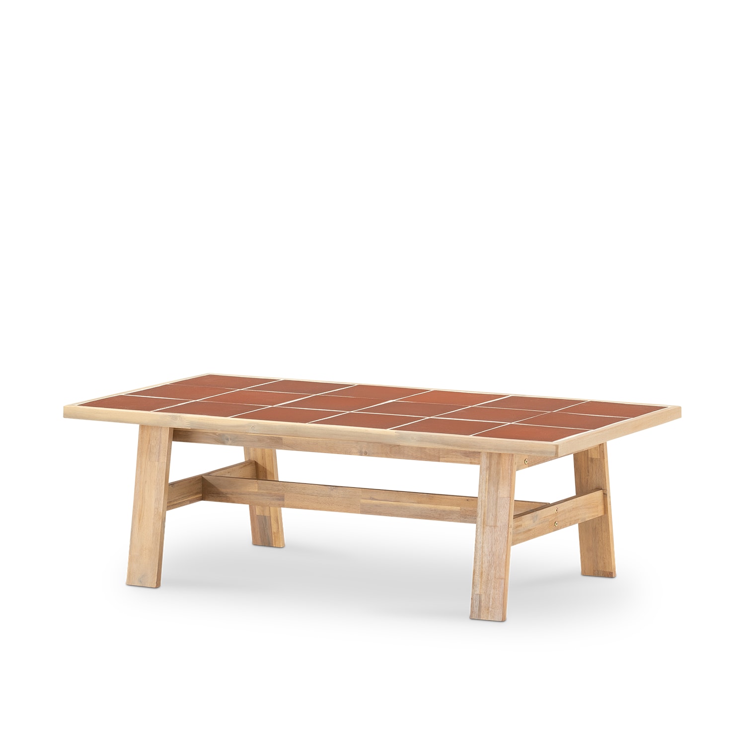 Table basse de jardin en bois et céramique terracotta 125x65