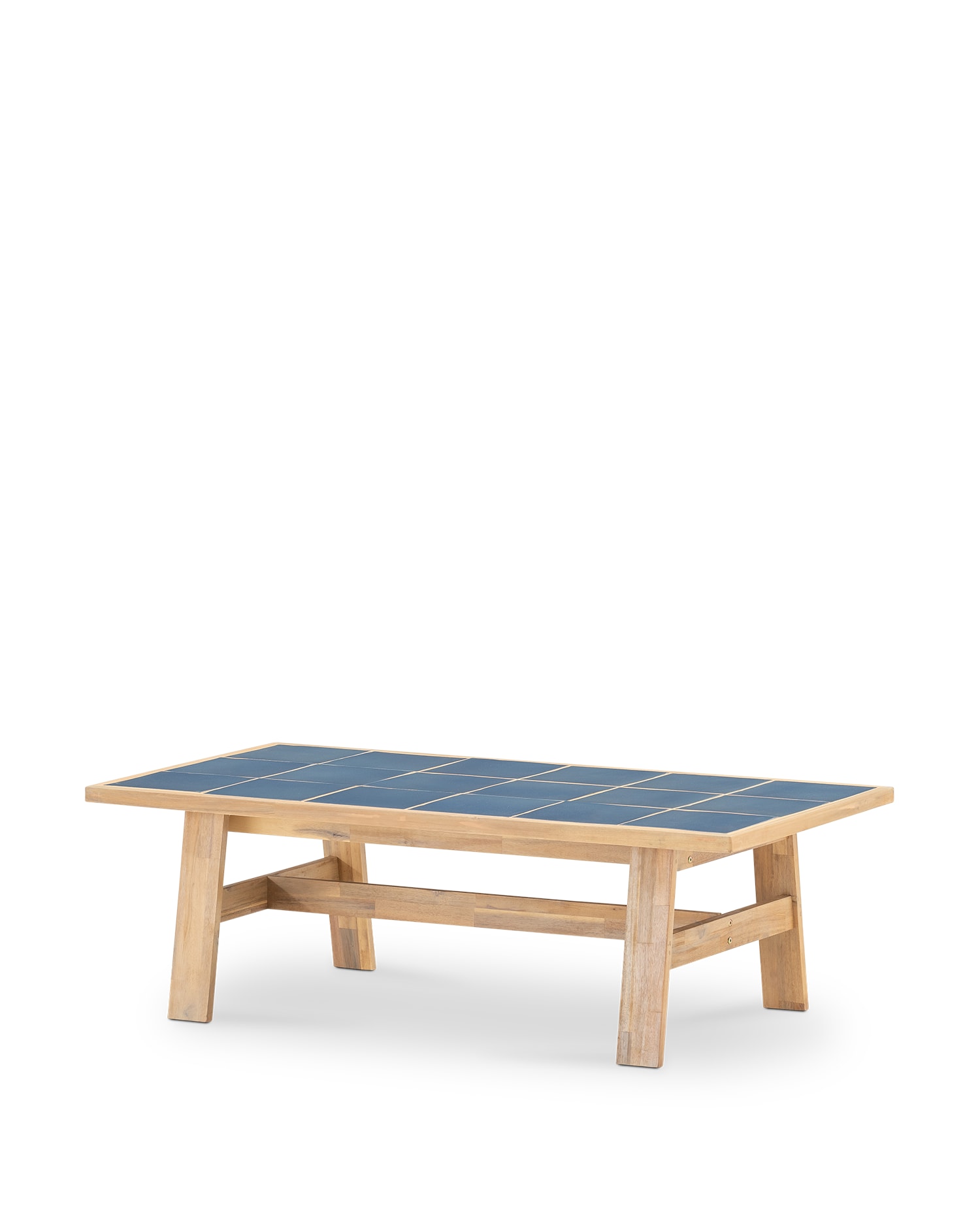 Table basse de jardin en bois et céramique bleue 125x65