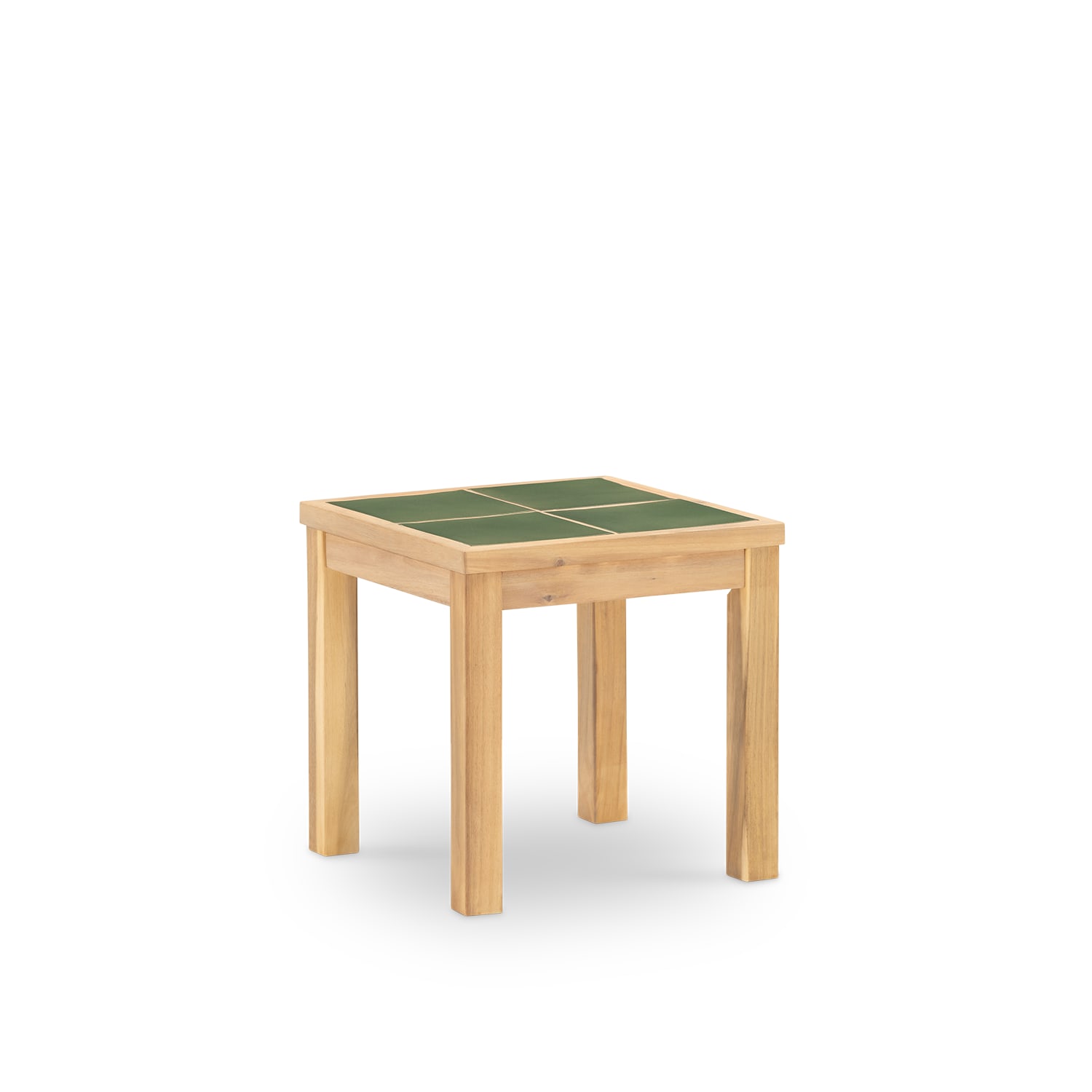 Table basse de jardin en bois et céramique verte 45x45