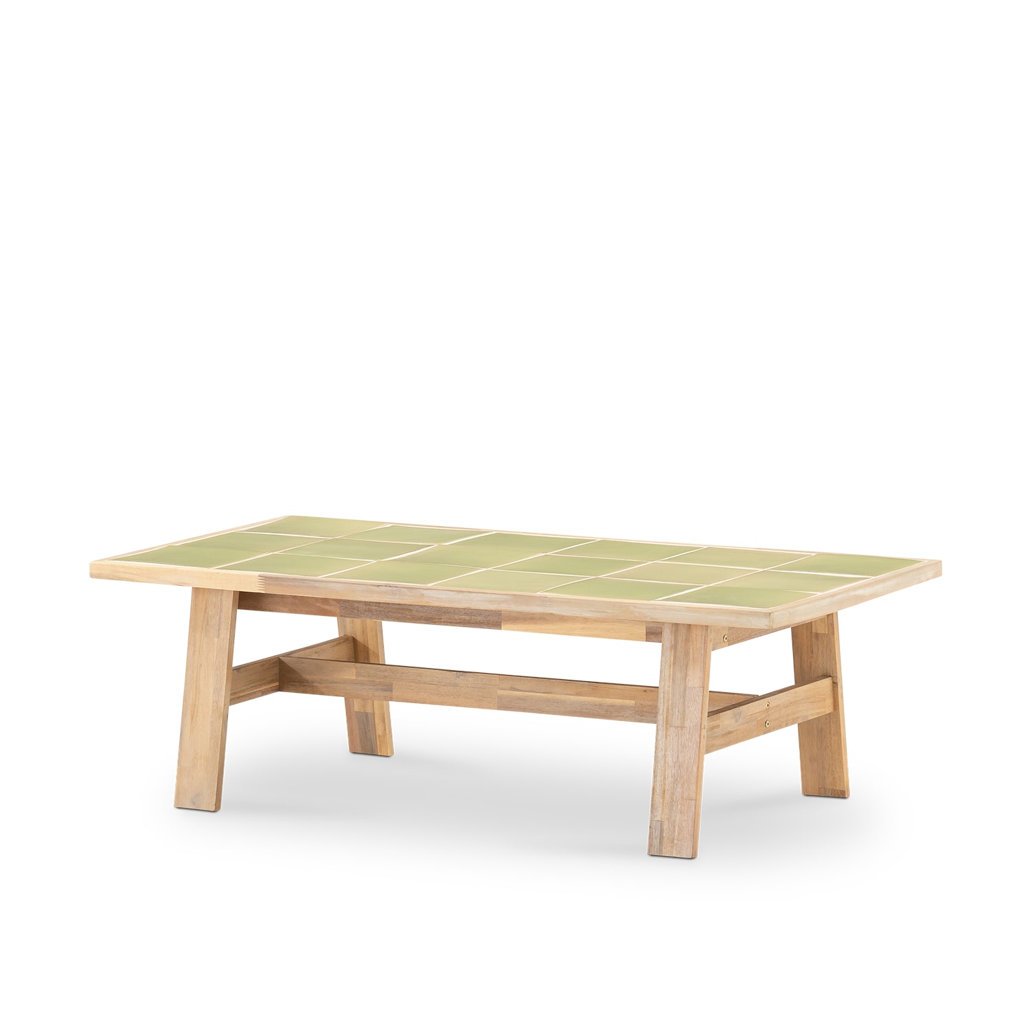 Table basse de jardin en bois et céramique vert clair 125x65