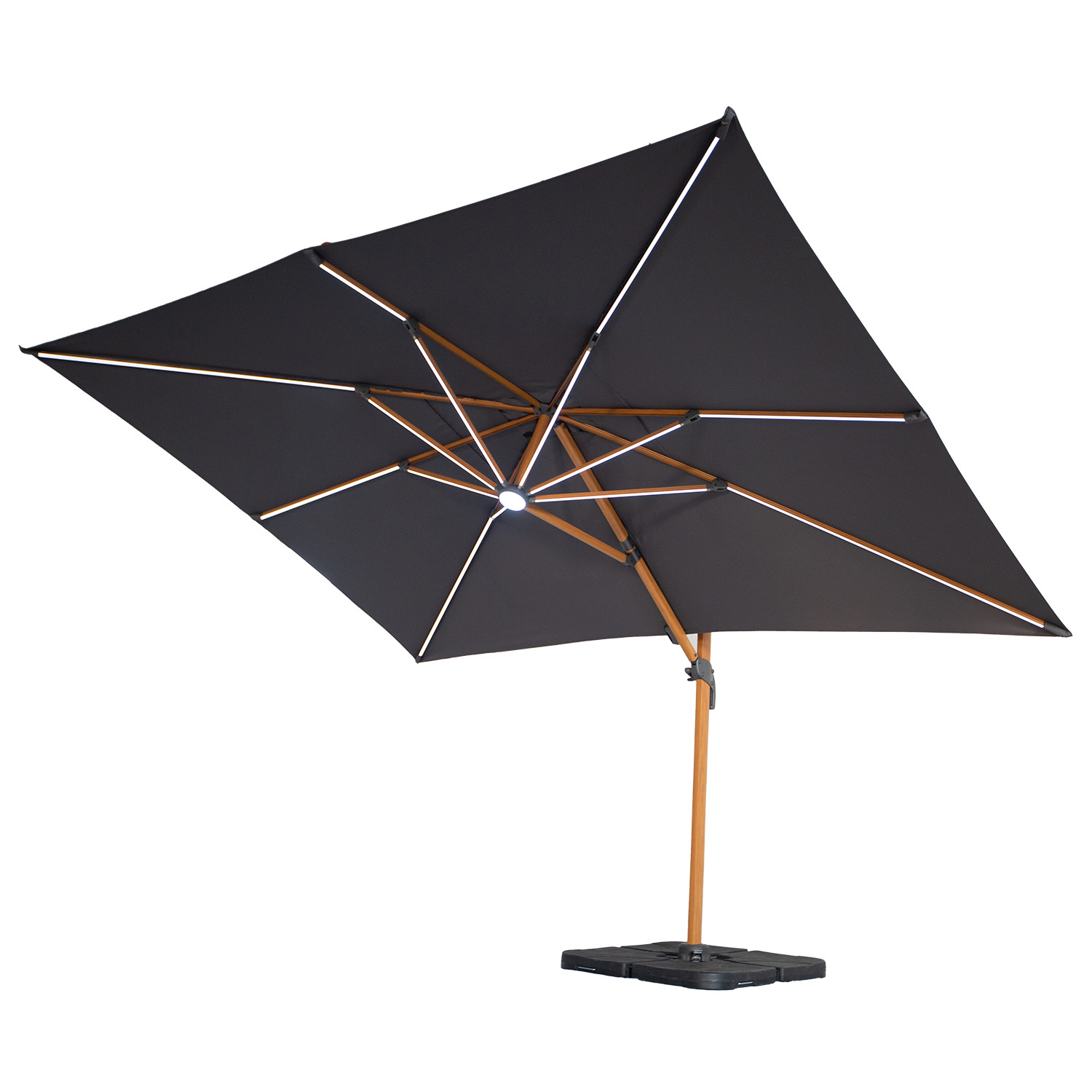 Parasol déporté rotatif aluminium avec LED anthracite 3x4m