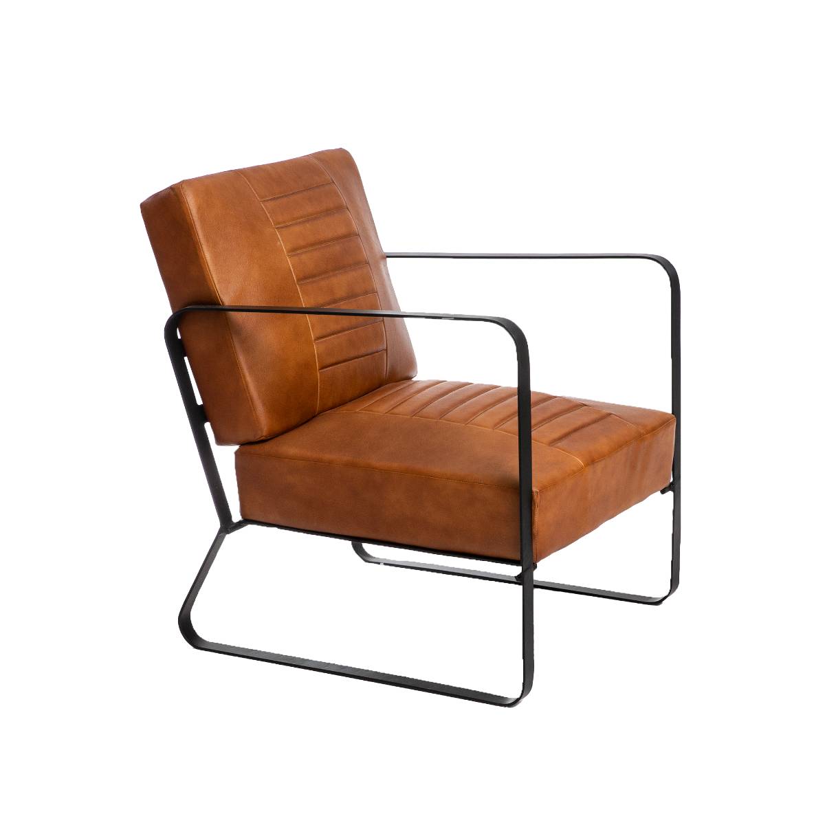 fauteuil en cuir et croûte de cuir marron 66x58 cm