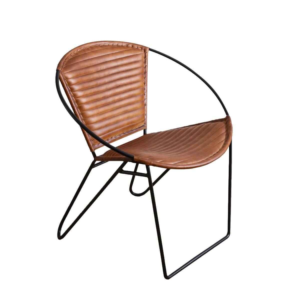 fauteuil en cuir et croûte de cuir marron 67x58 cm
