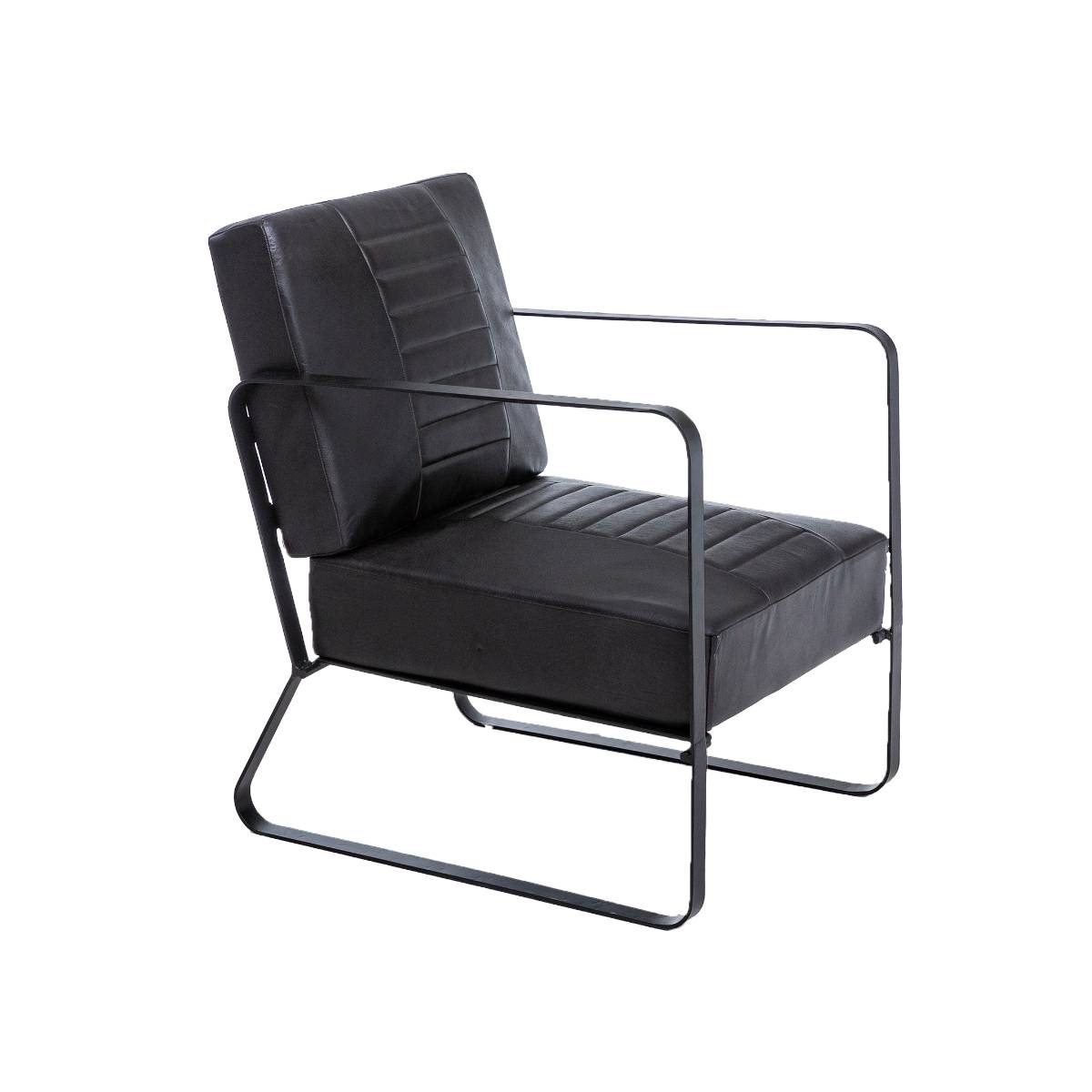 fauteuil en cuir et croûte de cuir noir 66x58 cm