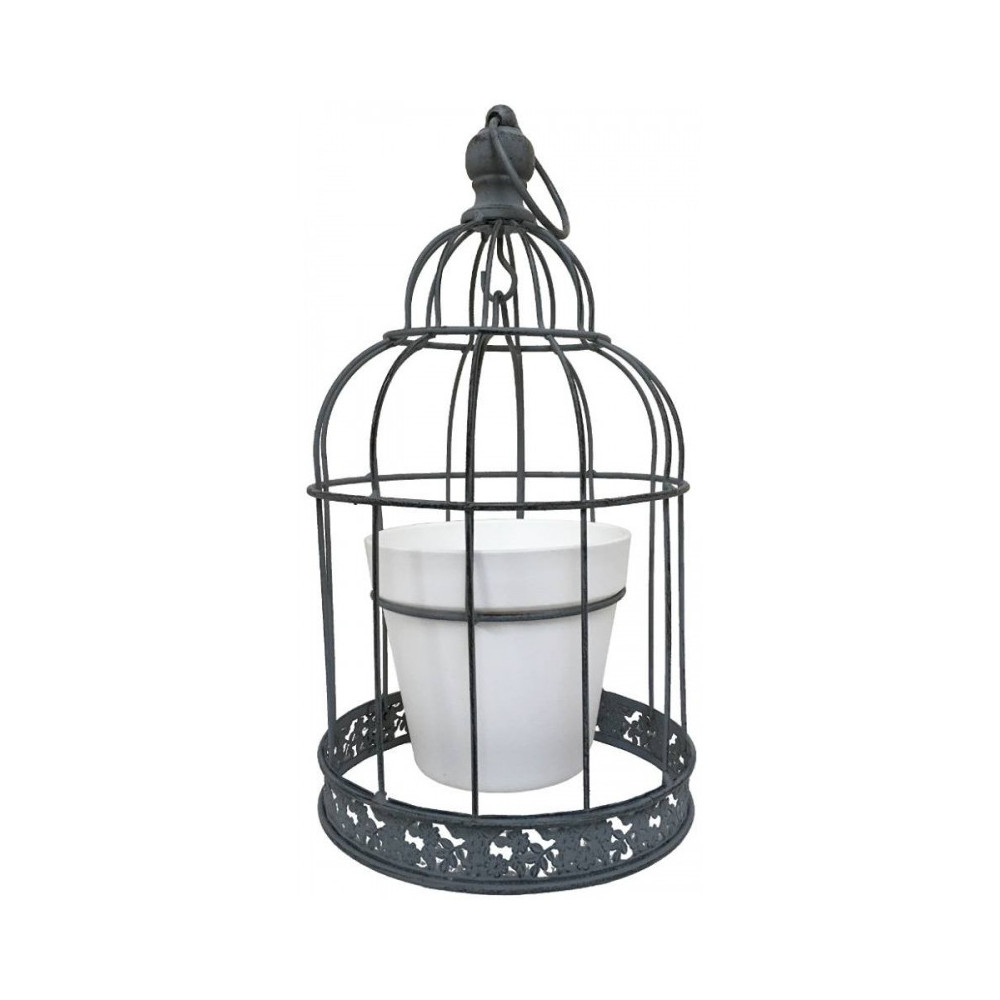 Cage porte-plantes en métal gris 17.5 x 35 cm