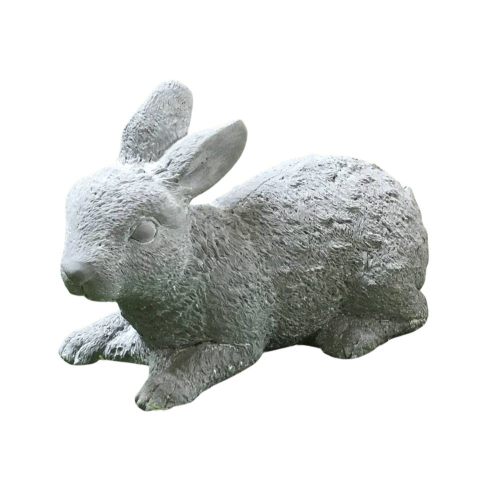 Lapin de jardin couché en béton gris 30 x 14 x 19 cm