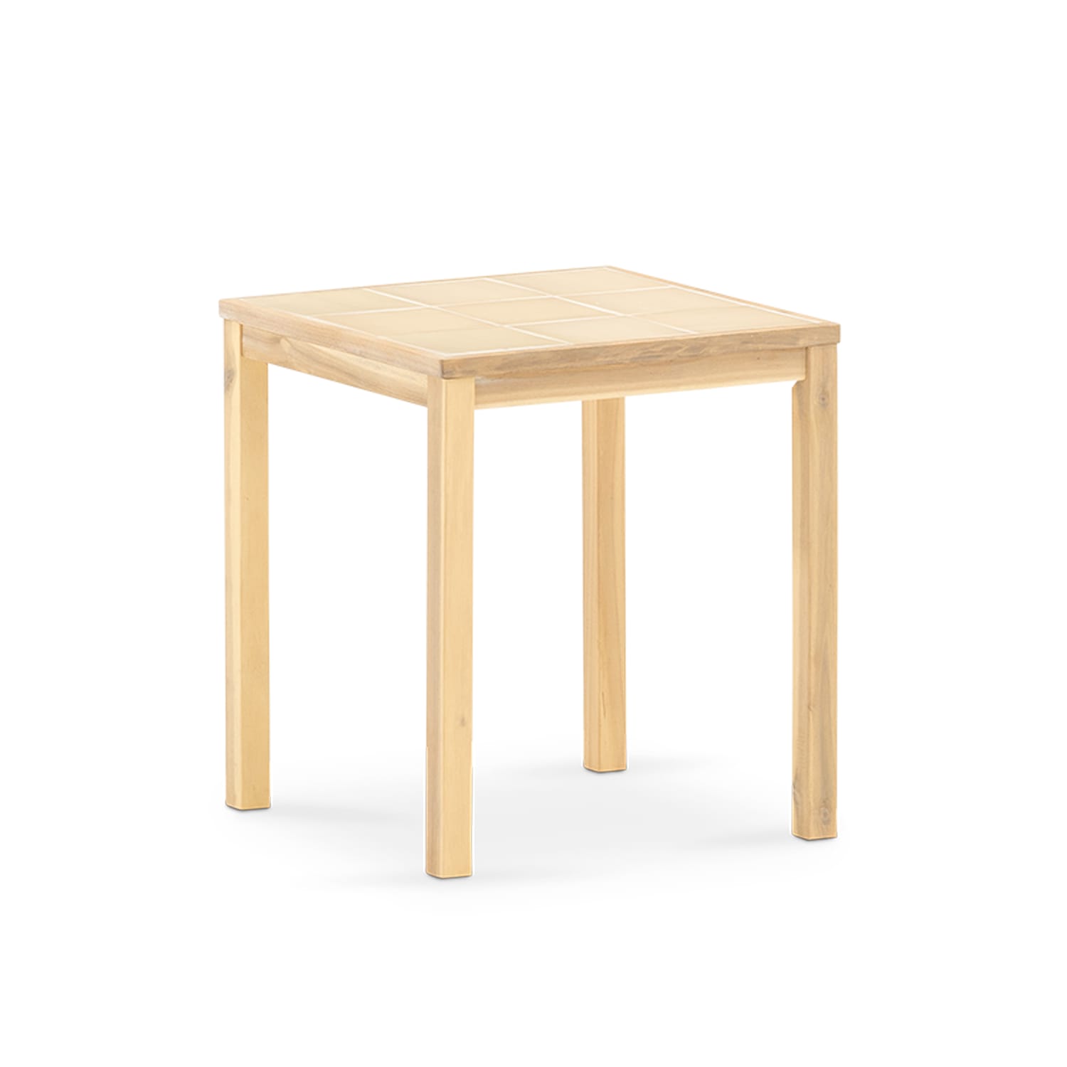 Table de jardin en bois et céramique beige 65x65