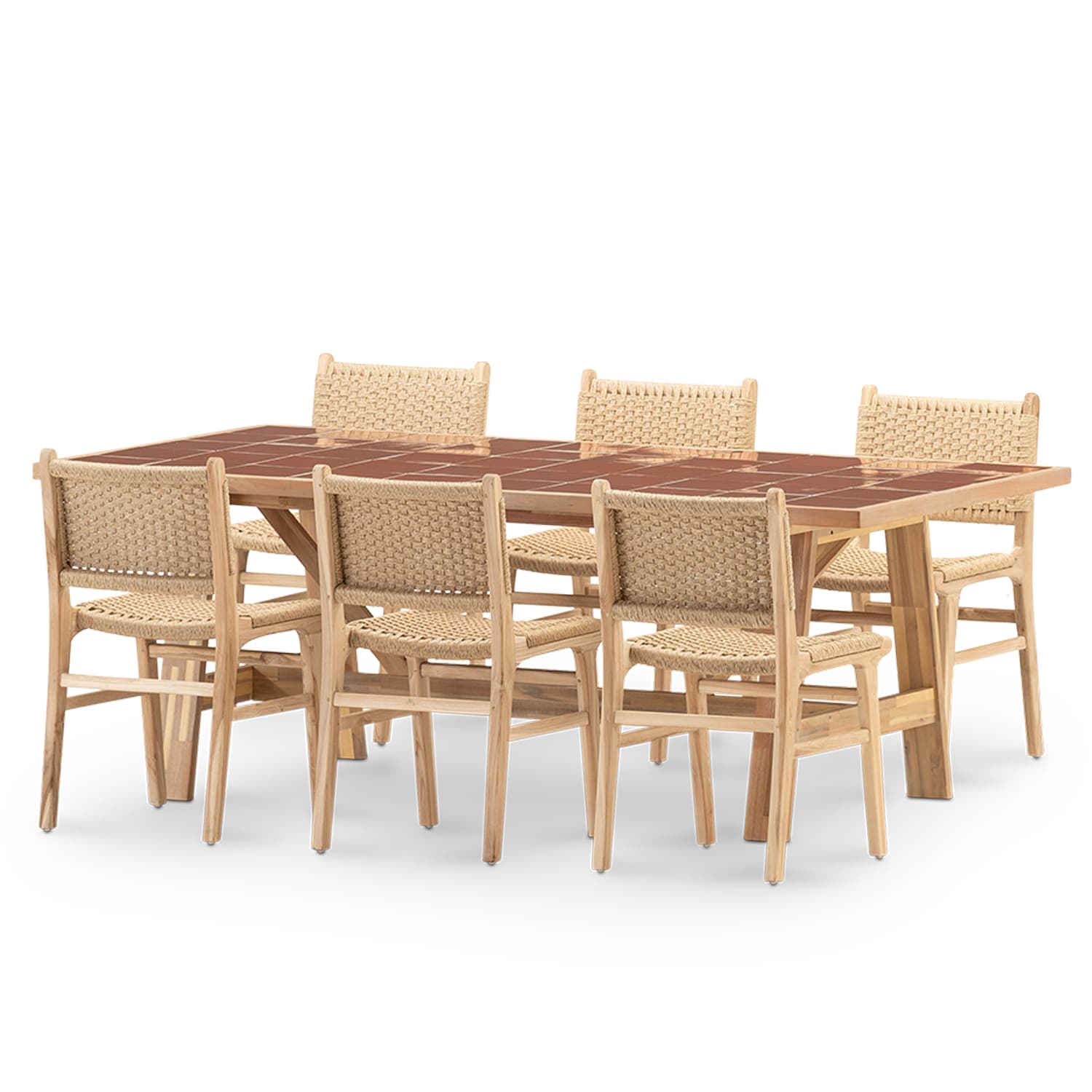 Set repas 6 places table céramique terre cuit 205x105cm