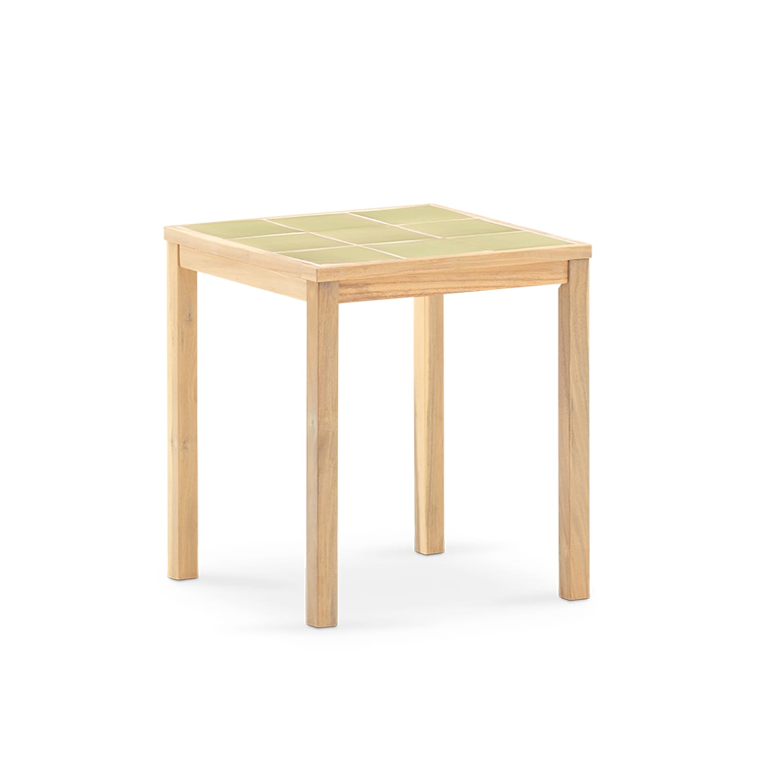 Table repas de jardin 65x65 en bois et céramique verte