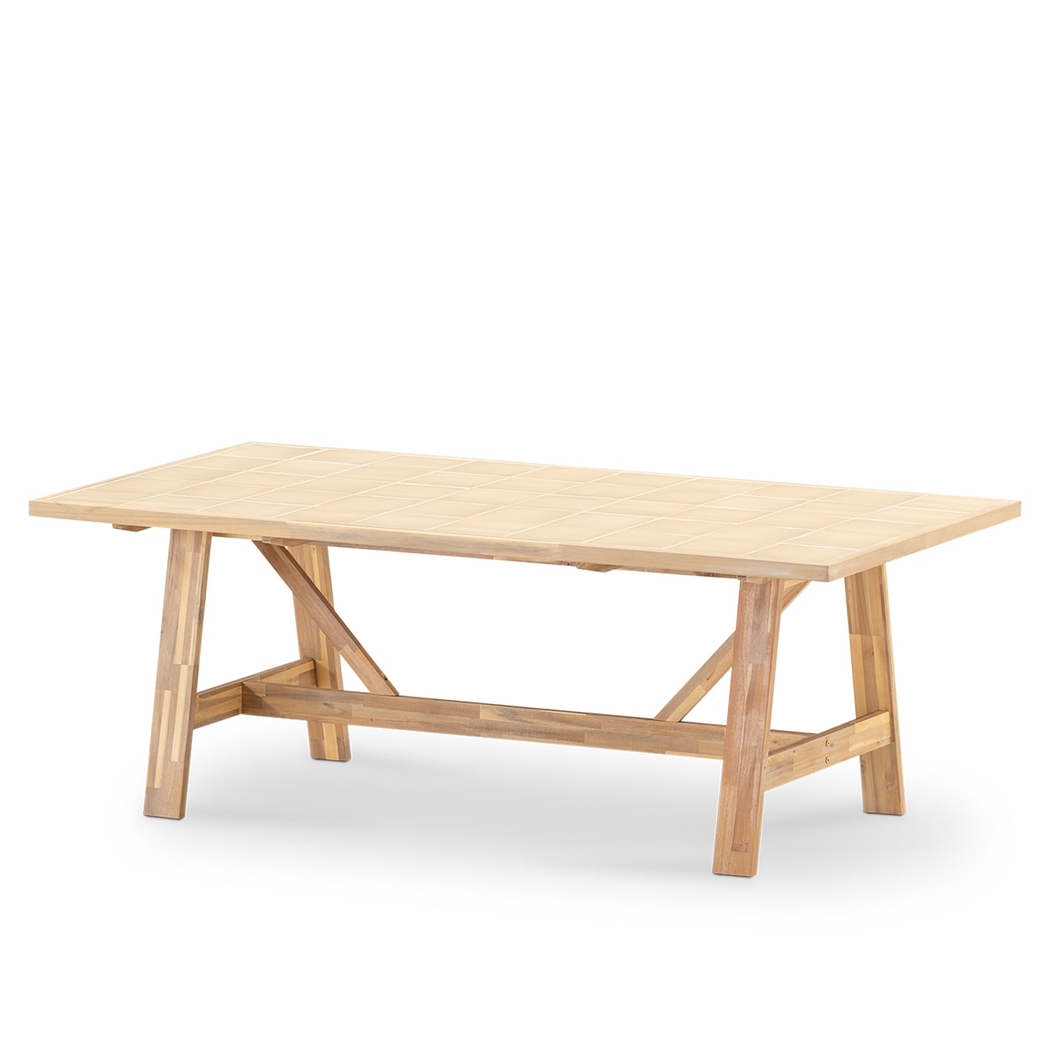 Table repas de jardin 205x105 en bois et céramique beige