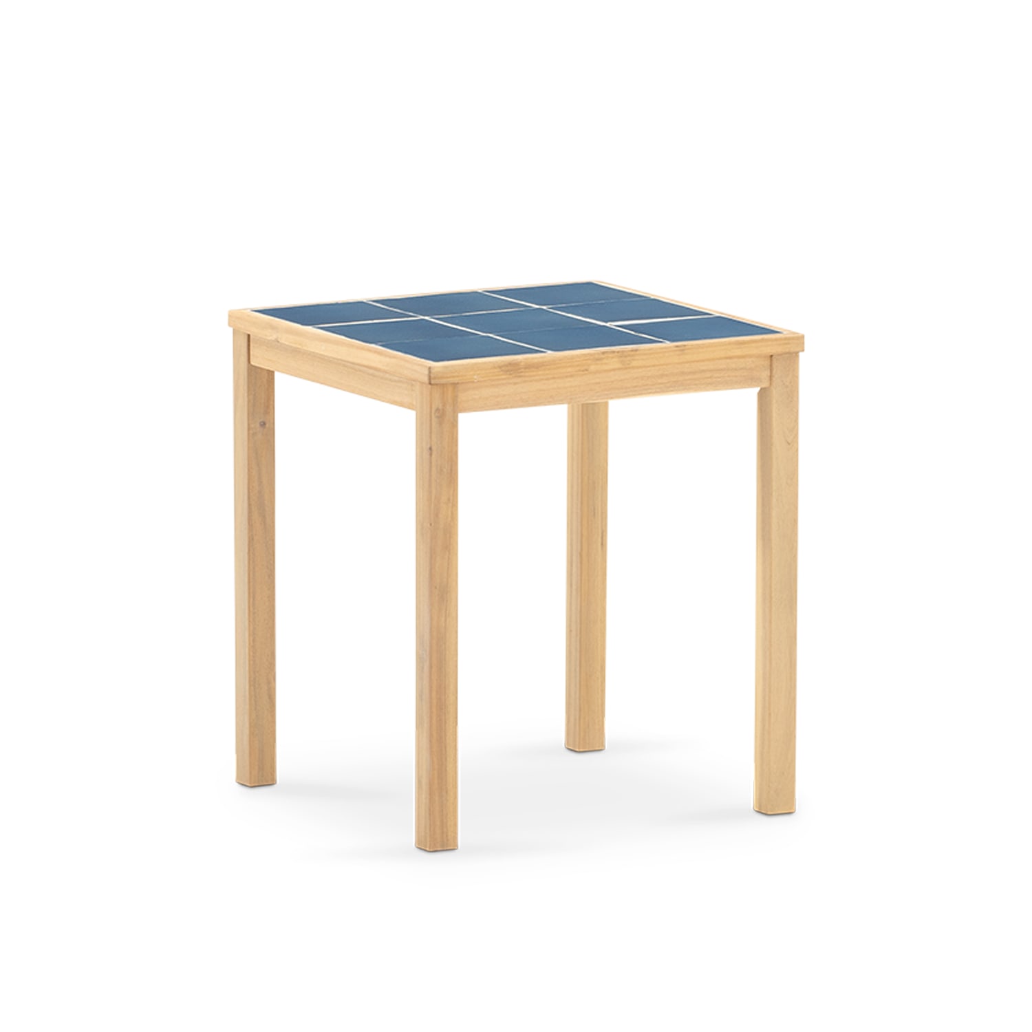 Table de jardin en bois et céramique bleue 65x65