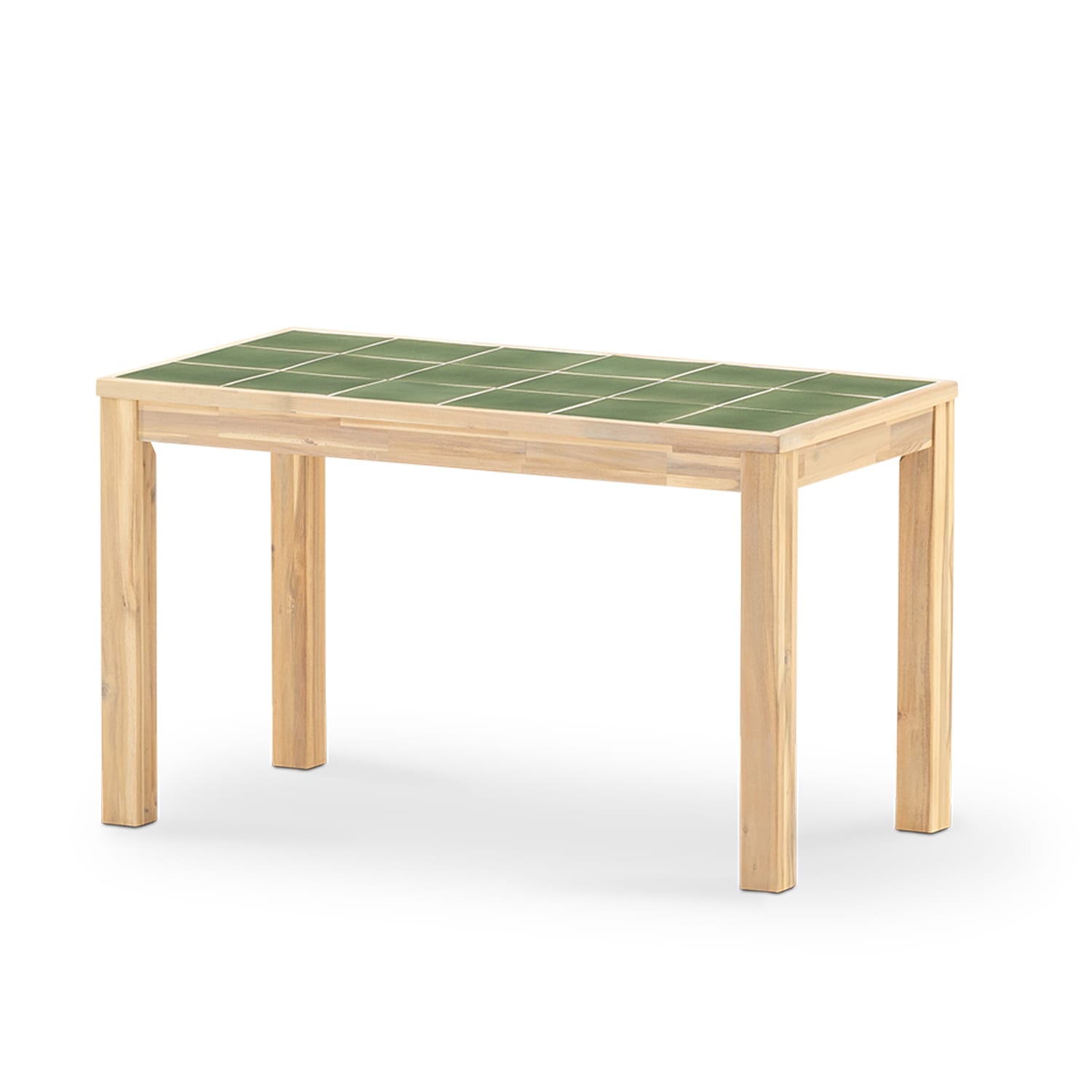 Table repas de jardin 125x65 en bois et céramique vert clair