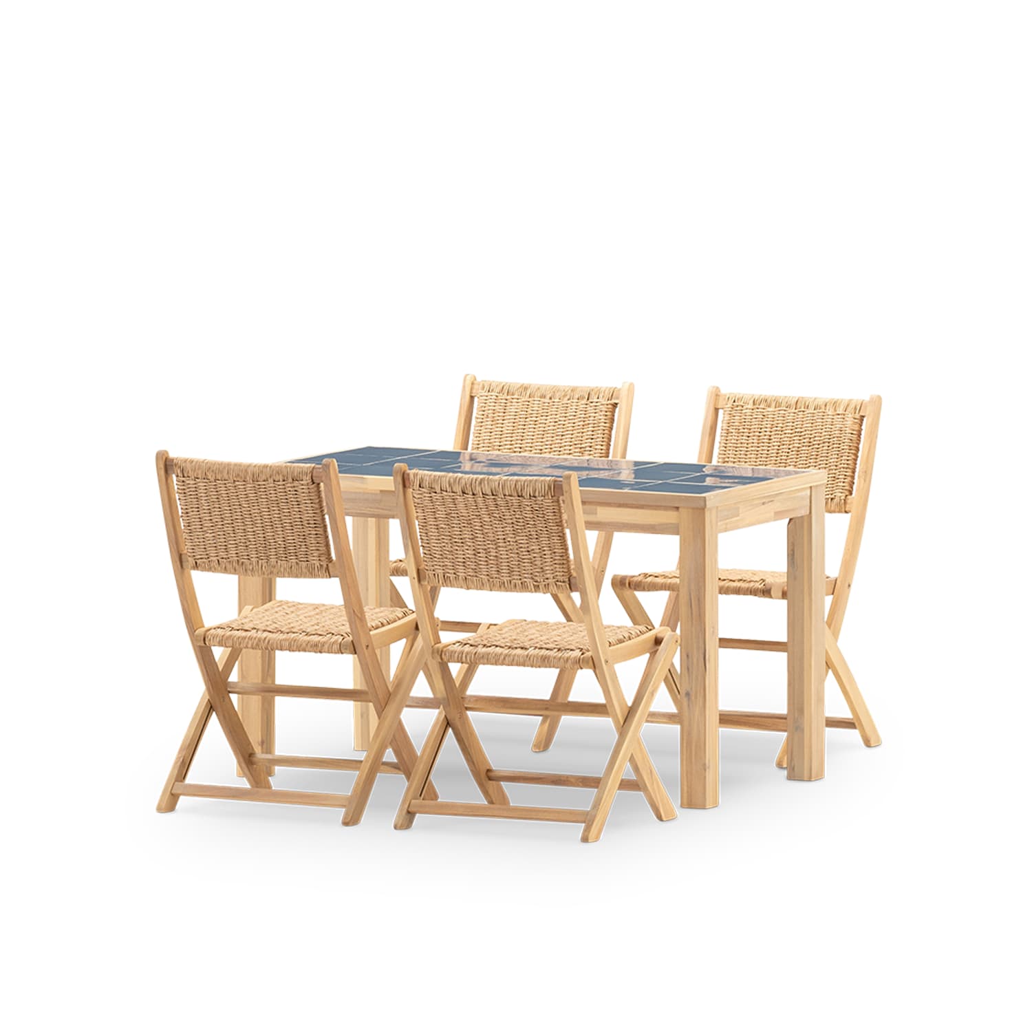 Set repas 4 places table céramique bleue 125x65