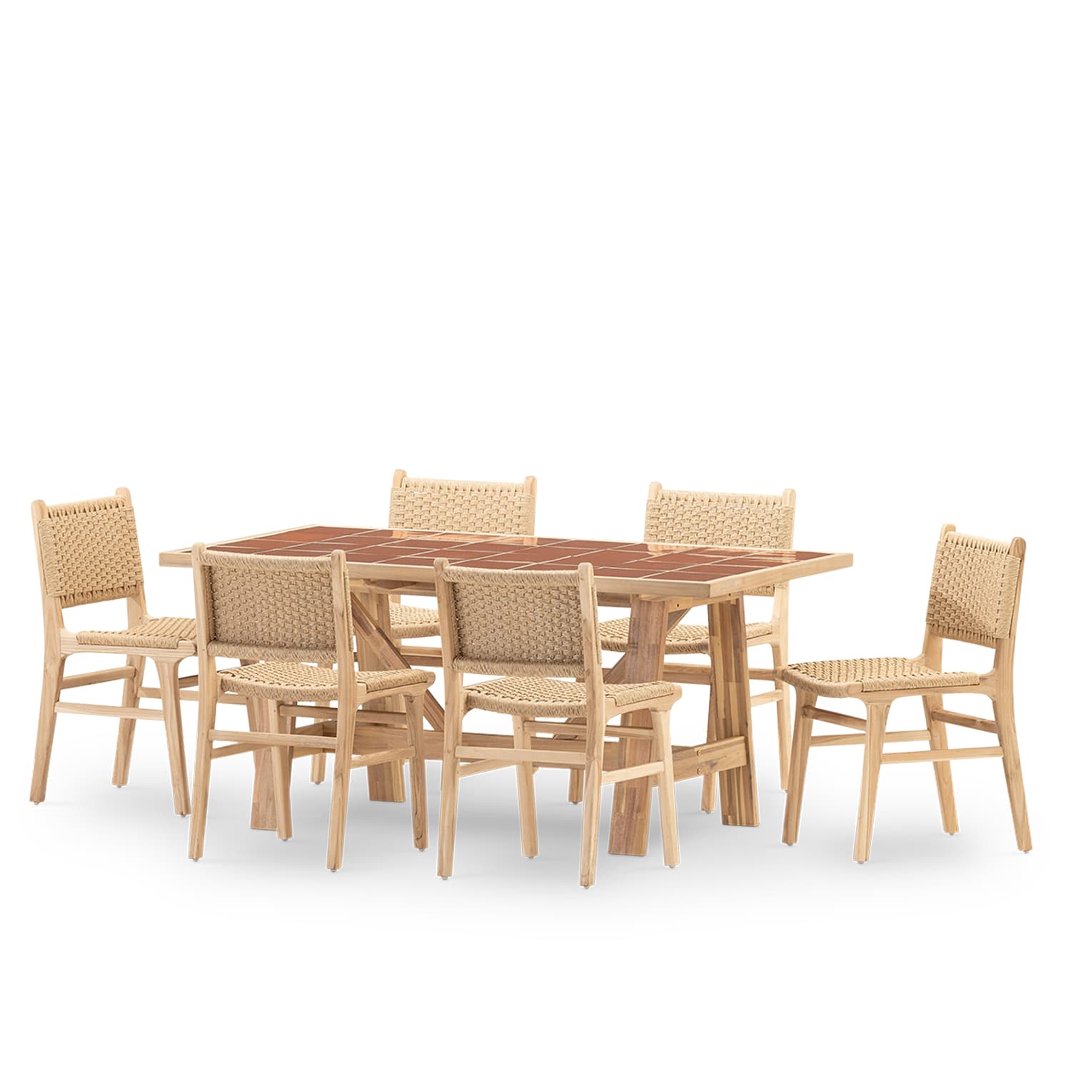 Set de repas jardin 6 pl table céramique terrecuit 168x87