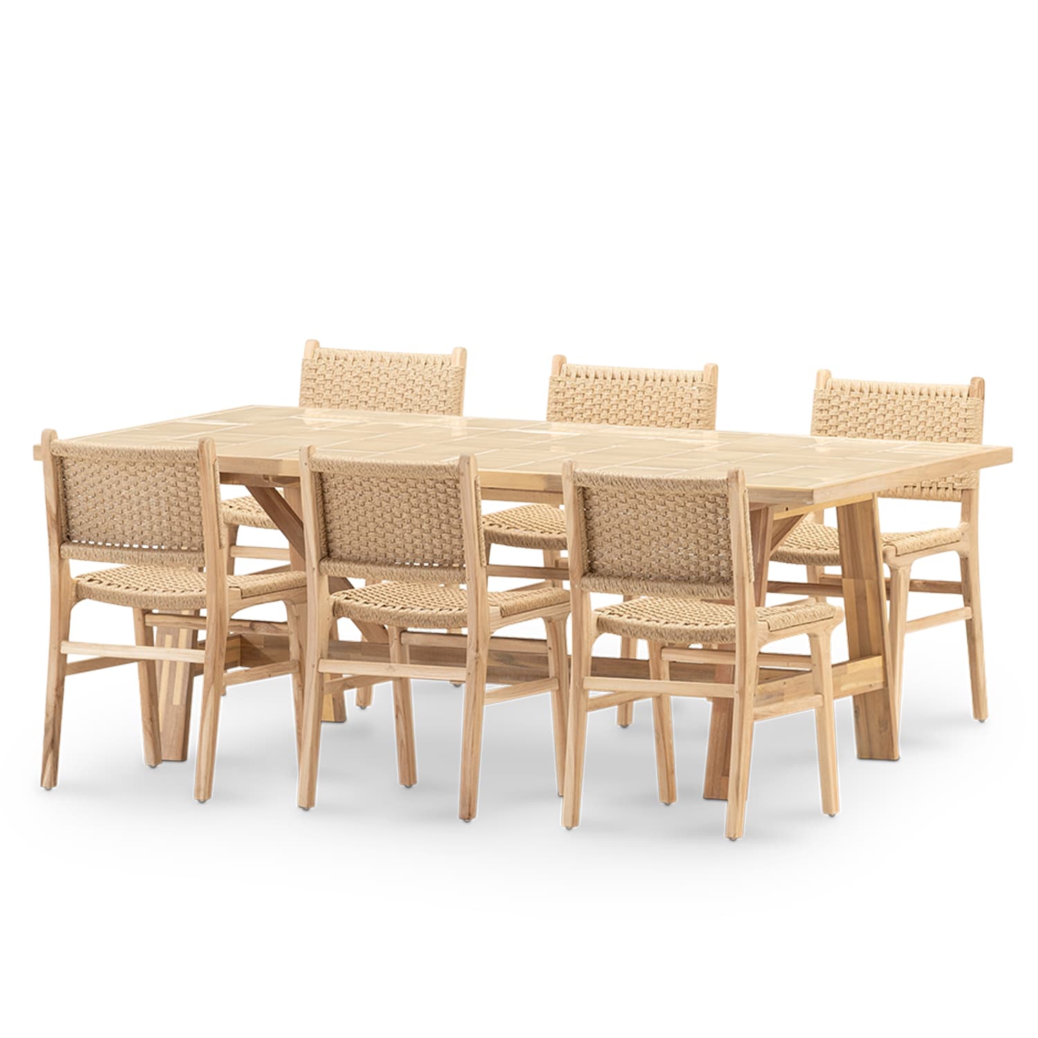 Set repas 6 pl table céramique beige 205x105