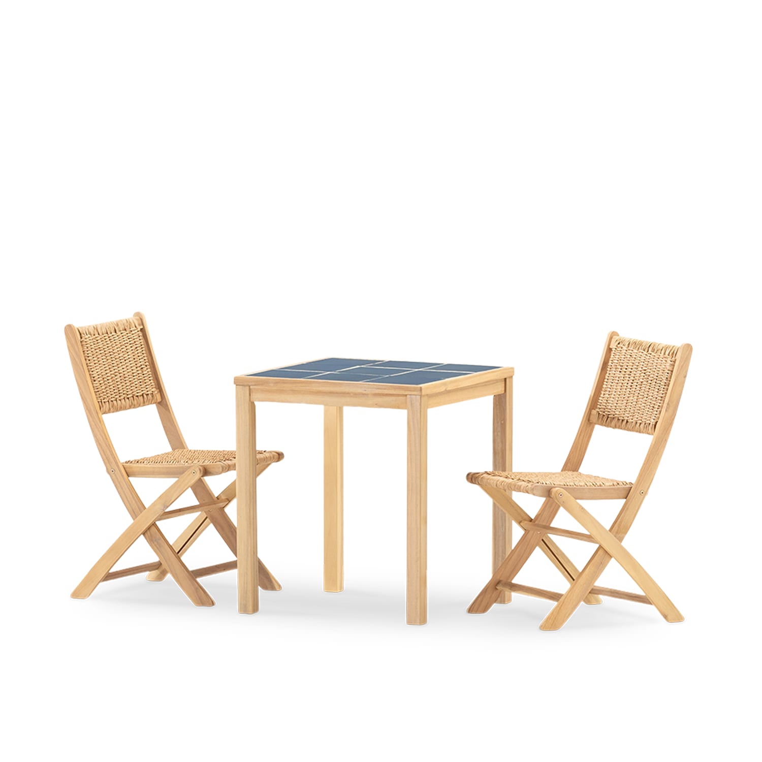 Set de repas 2 places table céramique bleu 65x65