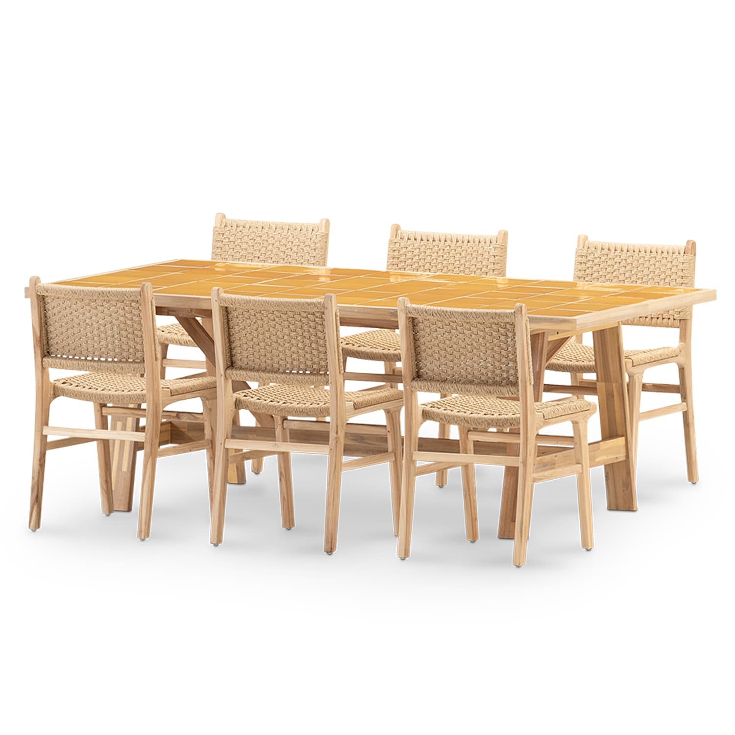 Set repas 6 pl table céramique moutarde 205x105