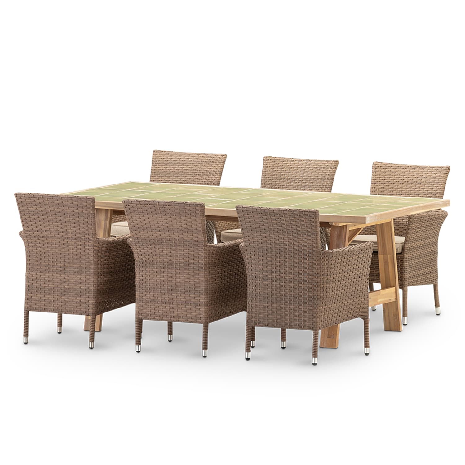 Set de repas 6 pl table céramique vert clair 205x105