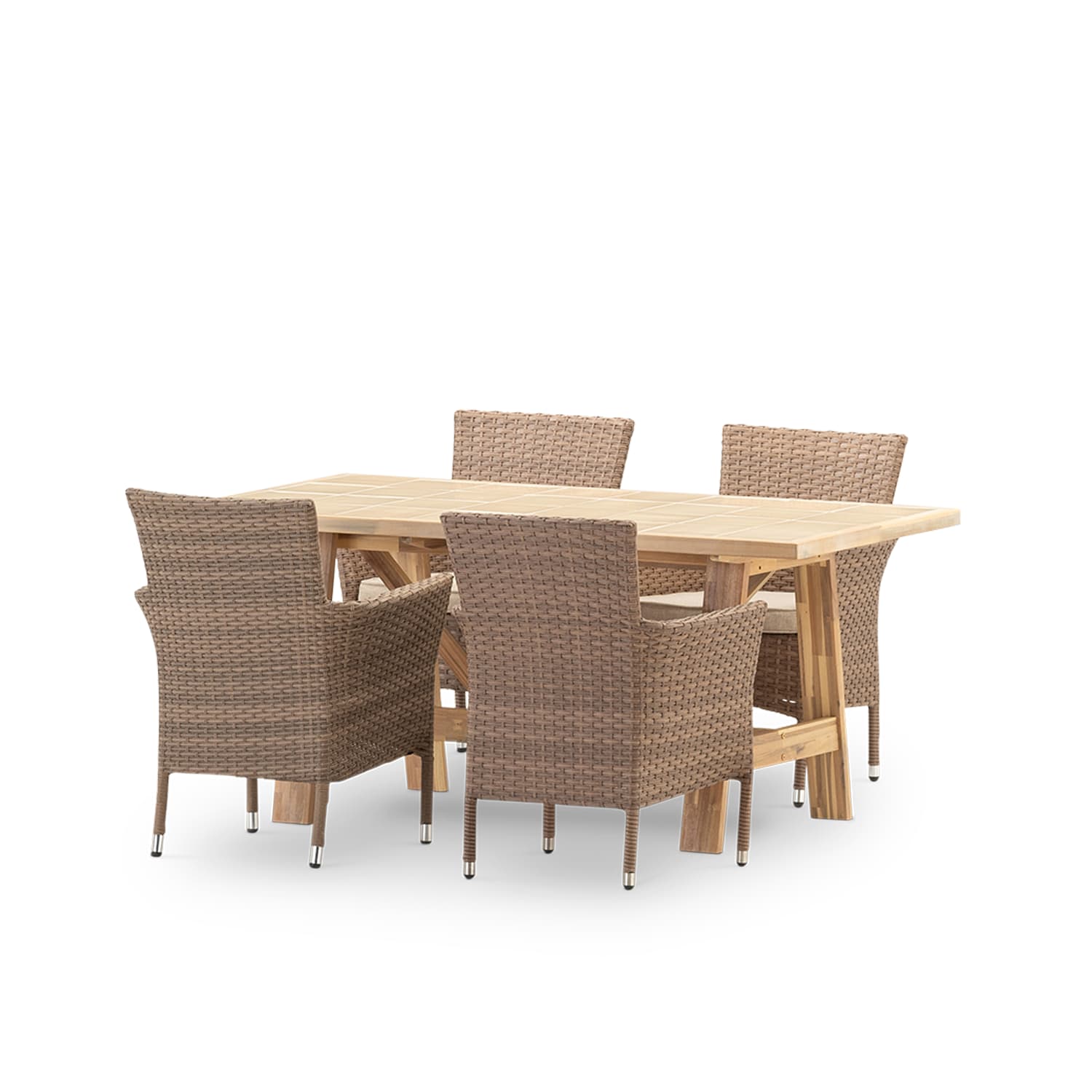 Set de repas 4pl table céramique beige 168x87