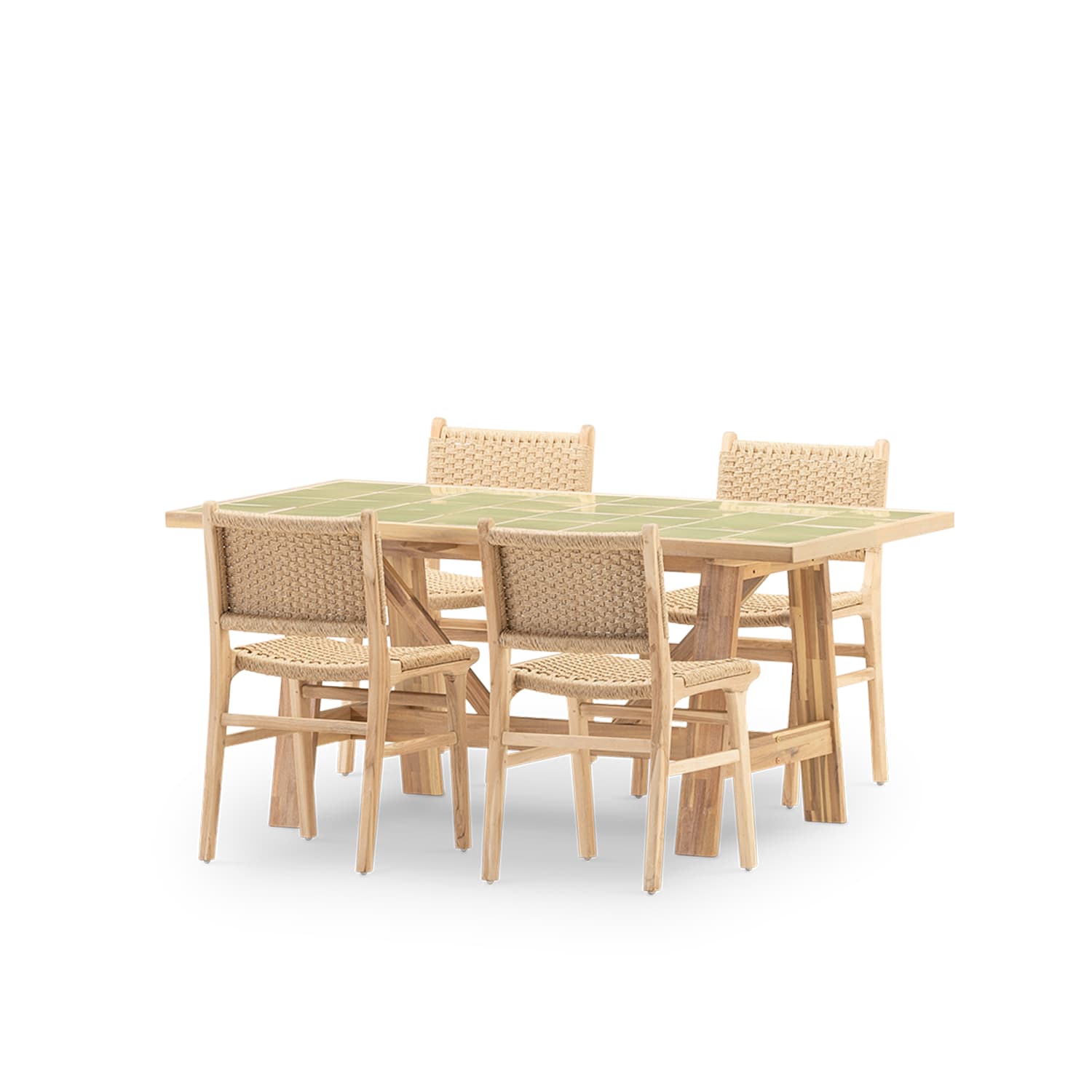 Set repas 4 places table céramique vert clair 168x87