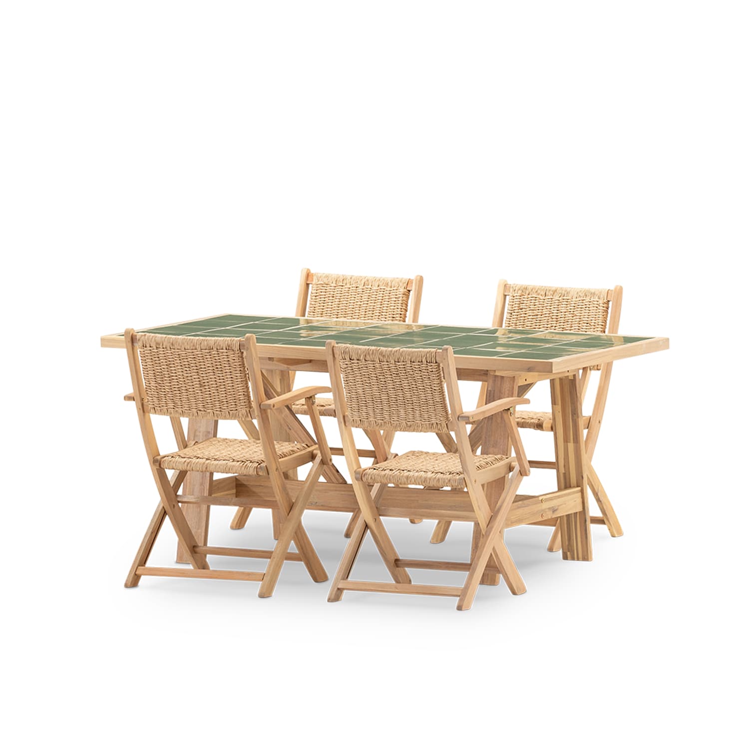 Set de repas 4pl table céramique vert 168x87