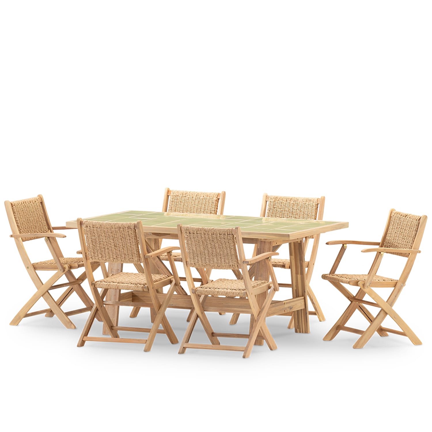 Set de repas jardin 6 pl table céramique vert clair 168x87