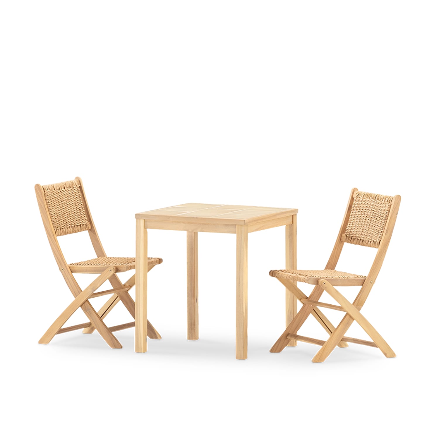 Ensemble de table et 2 chaises en bois et céramique beige 65x65