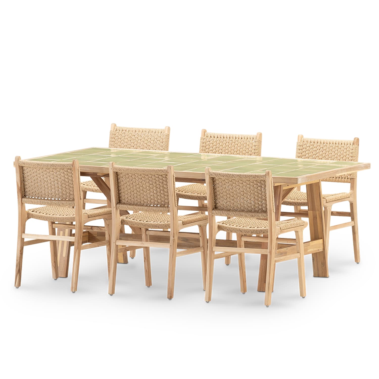 Set repas 6 pl table céramique vert clair 205x105