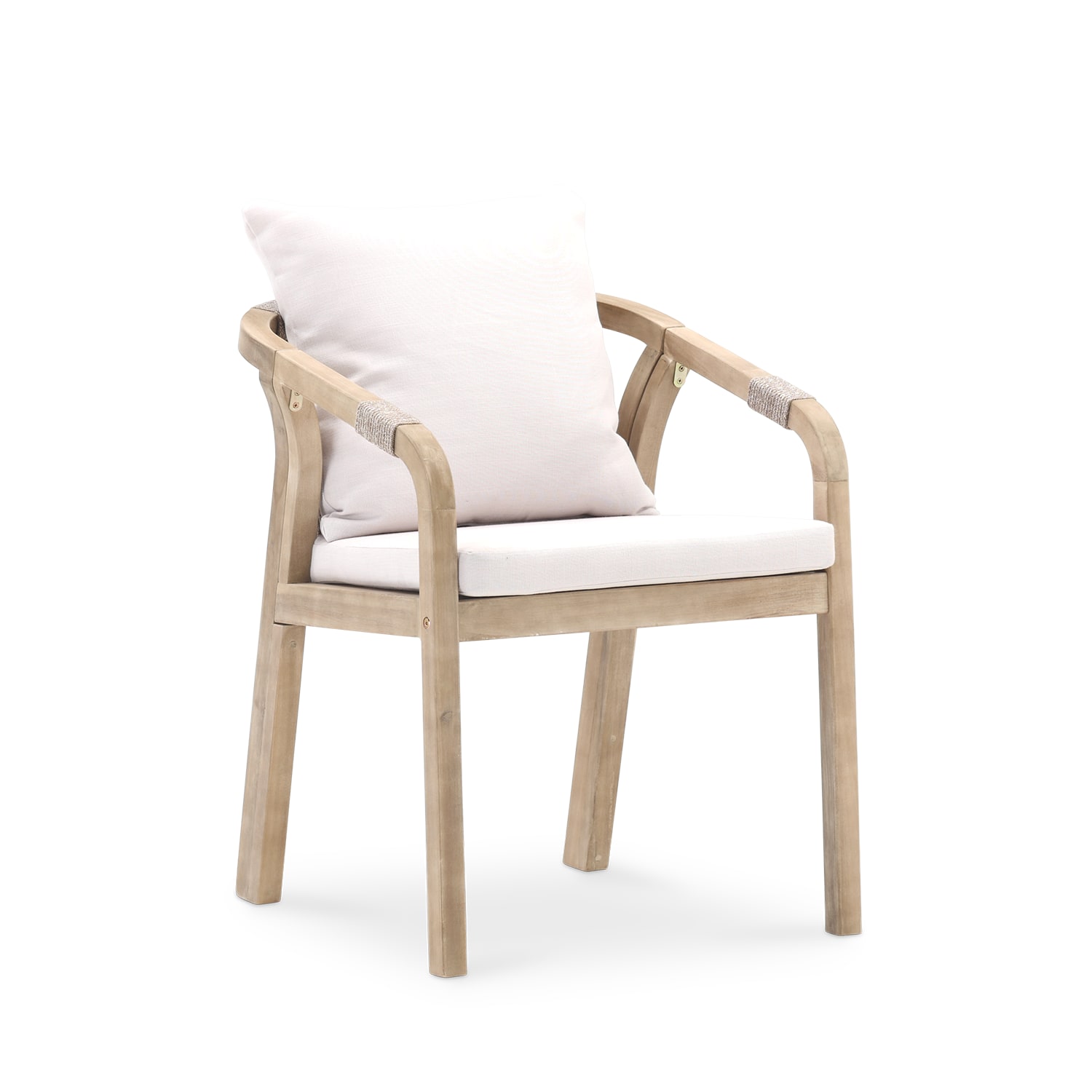 Lot de 8 chaises en bois et corde avec coussins beiges