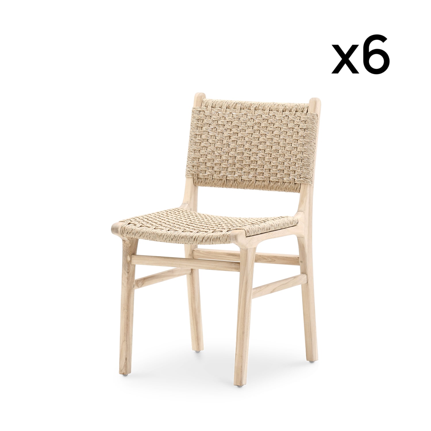 Pack 6 chaises de jardin en teck et rotin synthétique