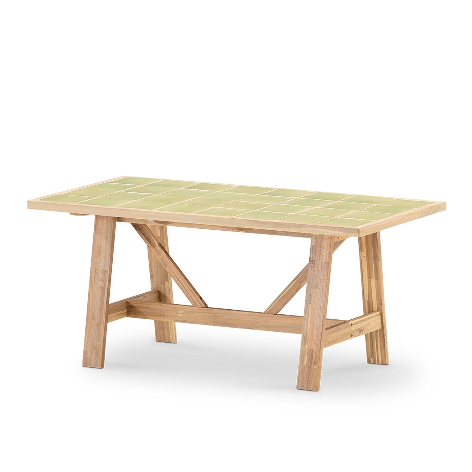 Table repas de jardin 168x87 en bois et céramique vert clair