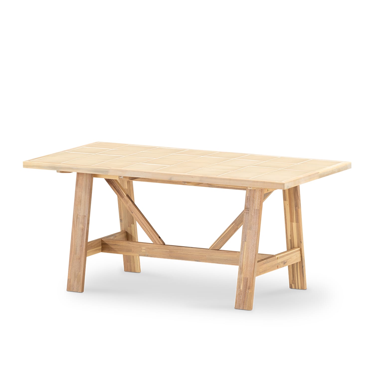 Table repas de jardin 168x87 en bois et céramique beige