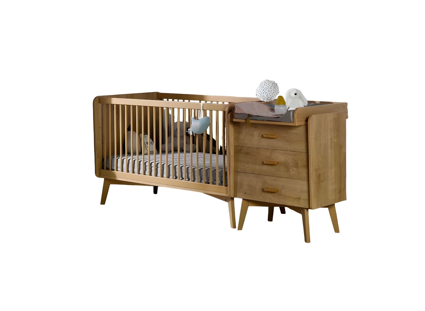 Nateo Concept - Lit bébé combiné évolutif 70x140 Chêne Vintage