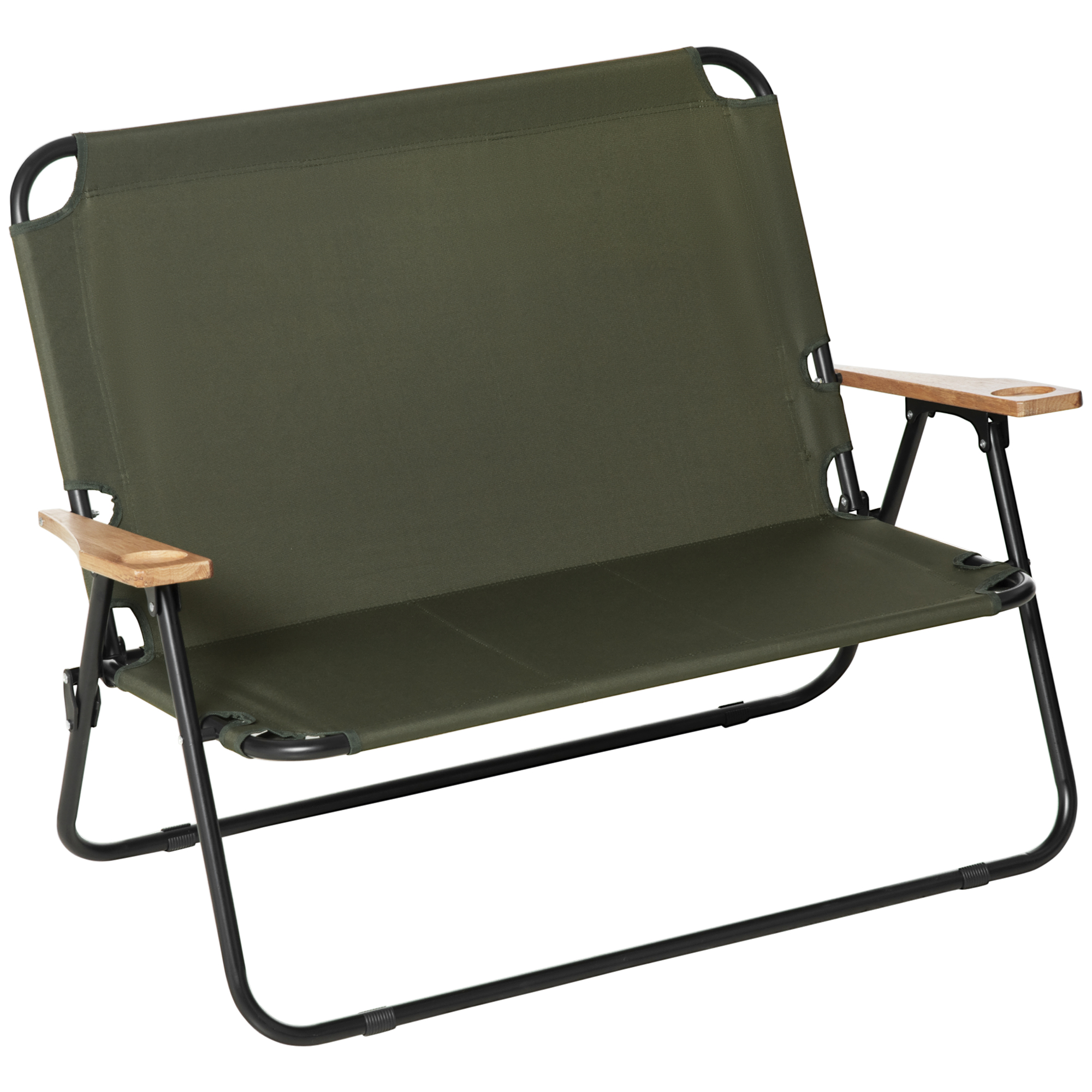 Banc 2 places pliable accoudoirs bois acier noir Oxford vert