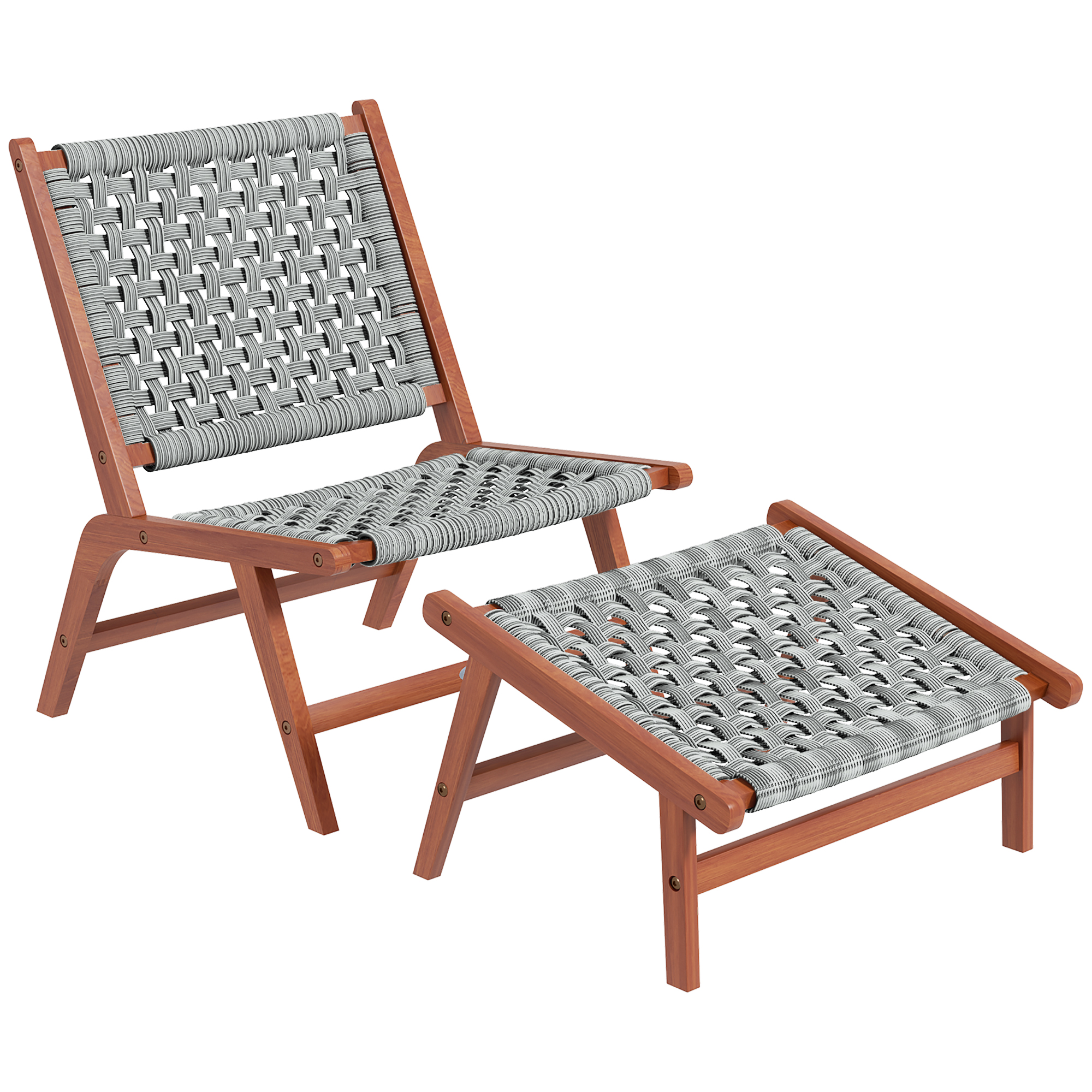 Fauteuil relax de jardin avec repose-pied bois acacia résine grise