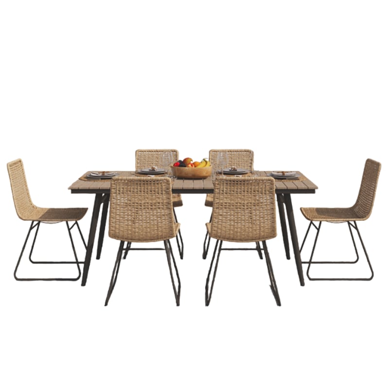 ensemble table en bois d'acacia fsc et 6 chaises de jardin beige