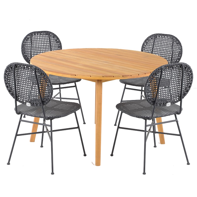 Ensemble table en bois d'acacia et 4 chaises de jardin coloris noir
