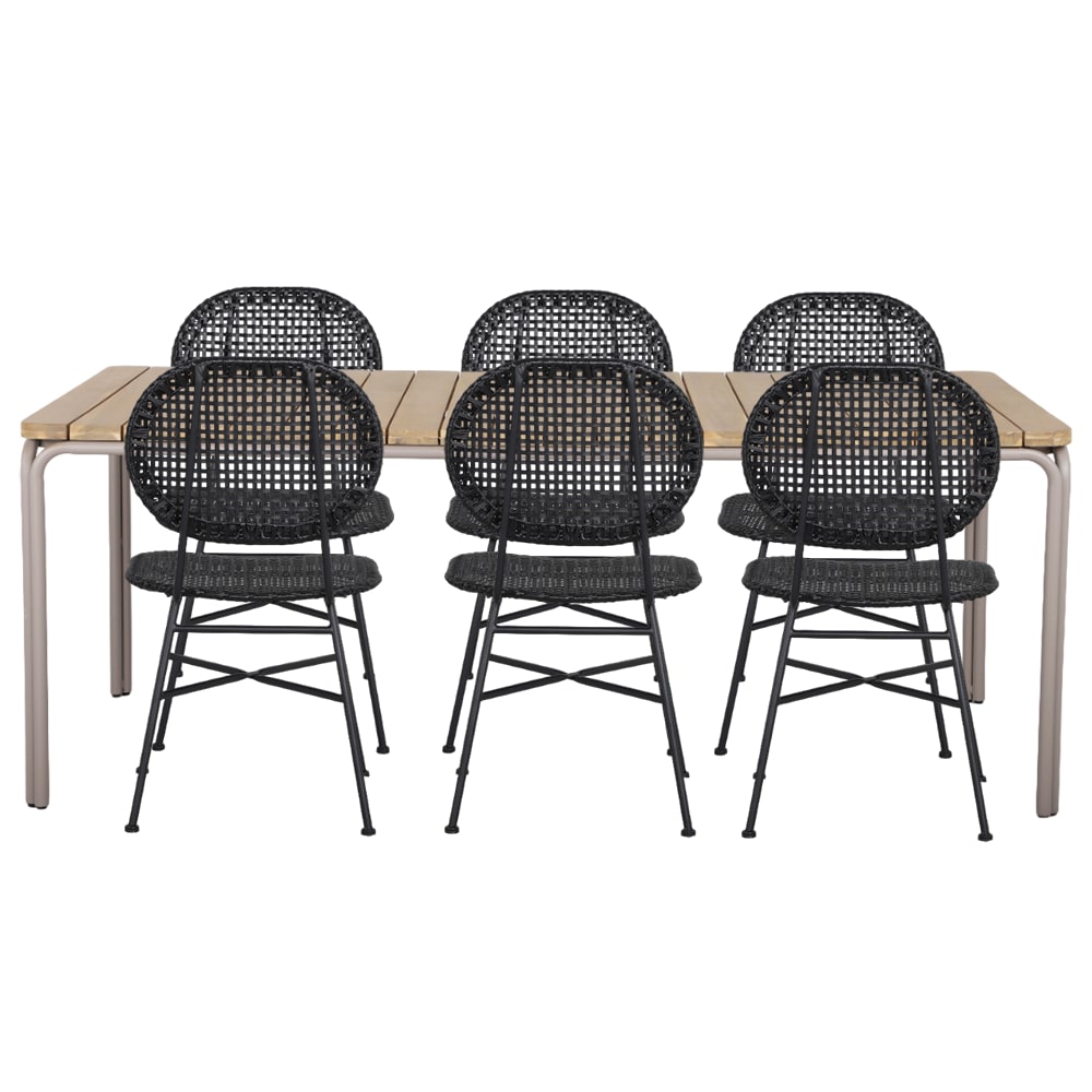 Ensemble table bois d'acacia 200 cm et 6 chaises coloris noir