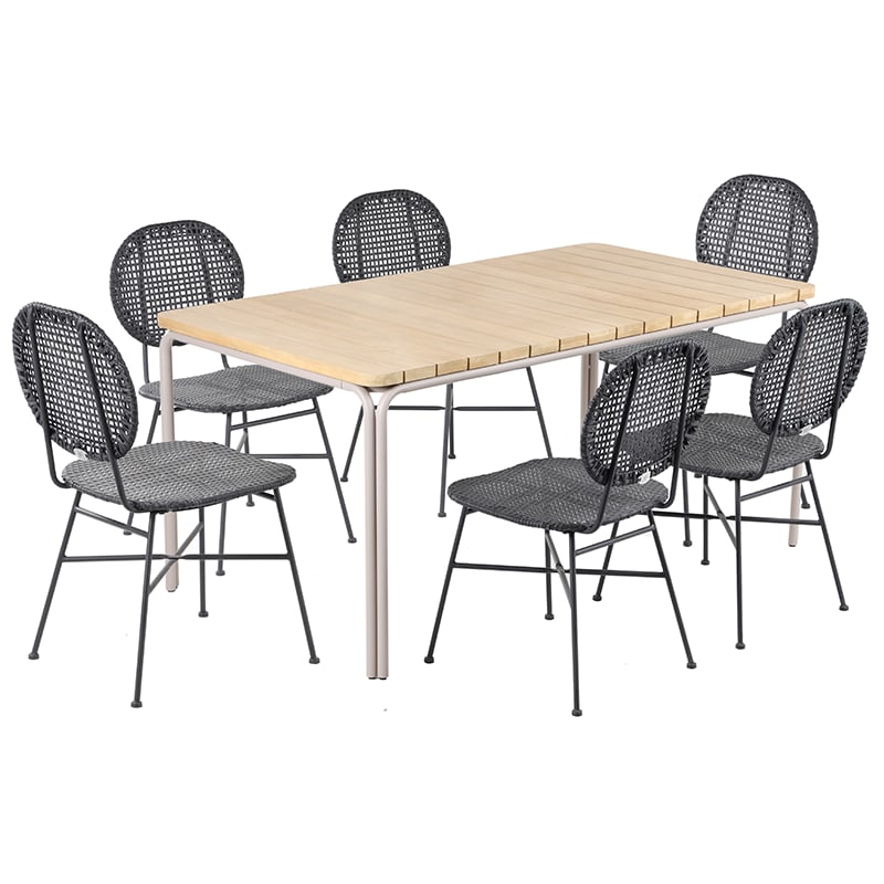 Ensemble table bois d'acacia 160 cm et 6 chaises coloris noir