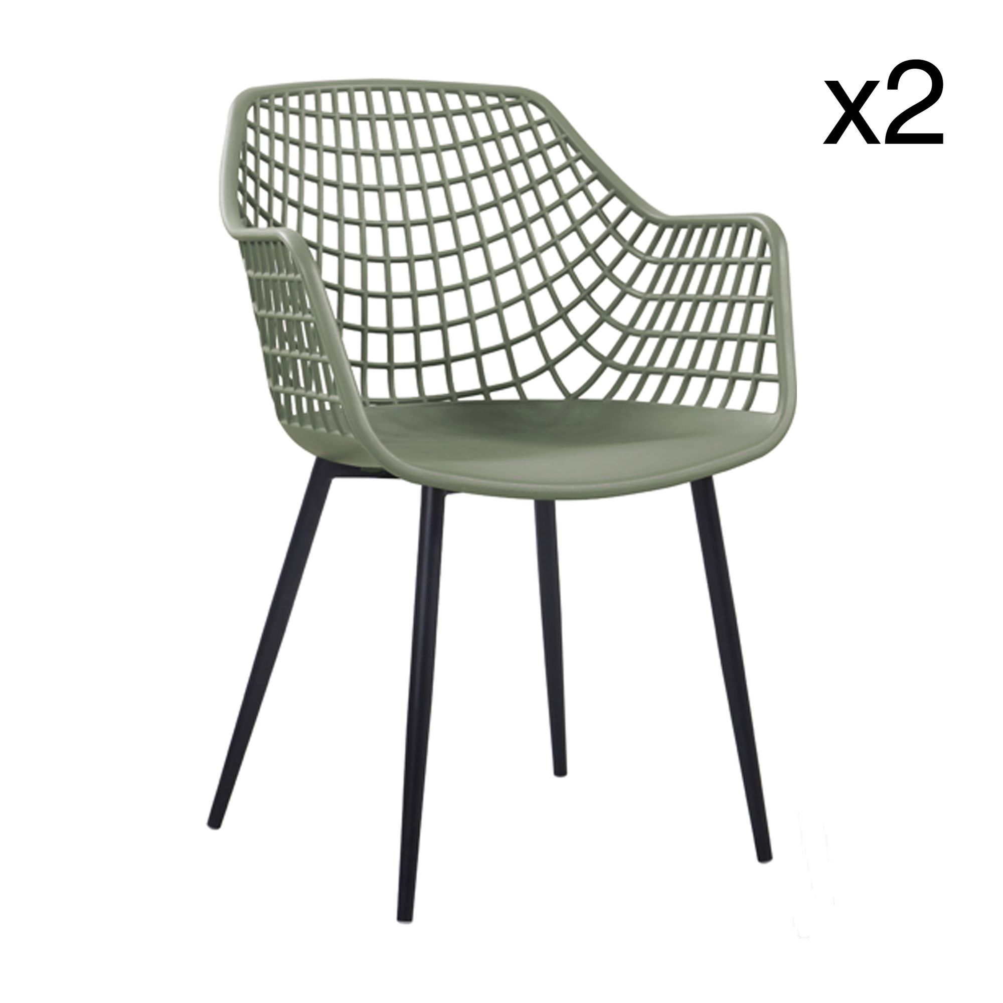 Lot de 2 fauteuils de table extérieur en polypropylène vert