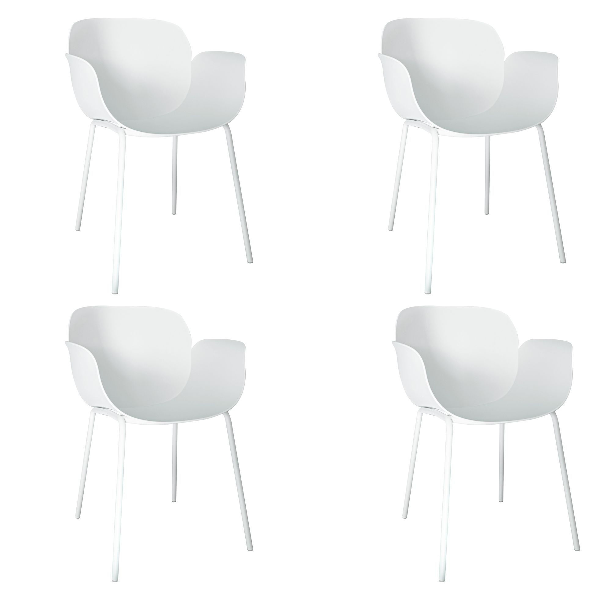 Lot de 4 fauteuils de table extérieur en polypropylène blanc