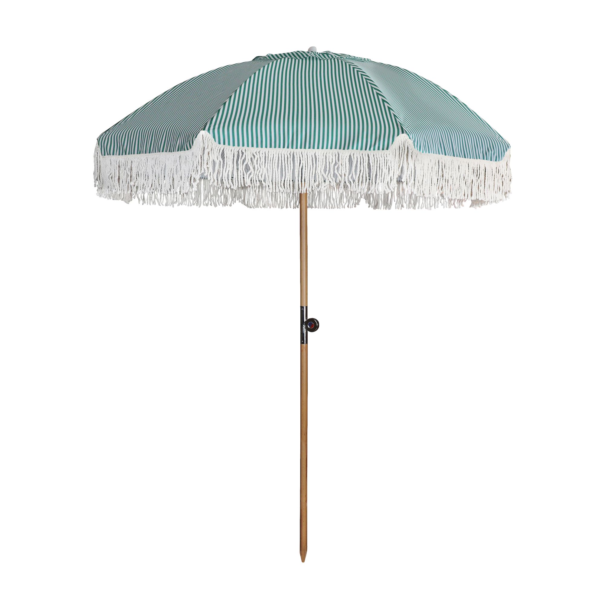 Parasol à rayures vert avec franges