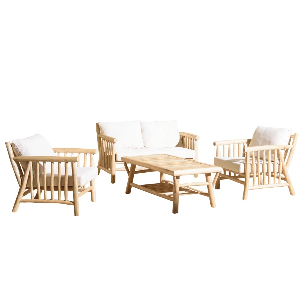 Ensemble 1 canapé 2 places 2 fauteuils 1 table basse en teck
