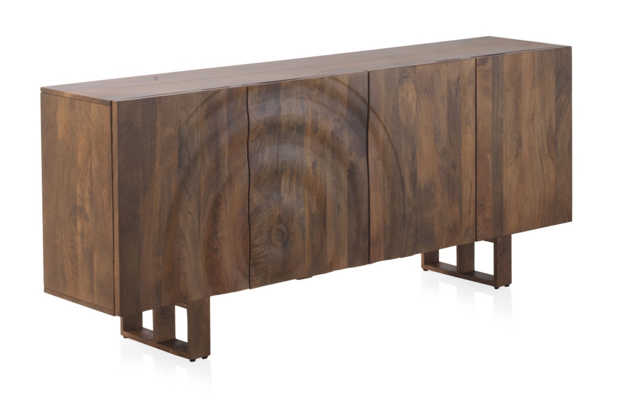 Buffet en bois de manguier massif avec 4 portes et pieds en bois