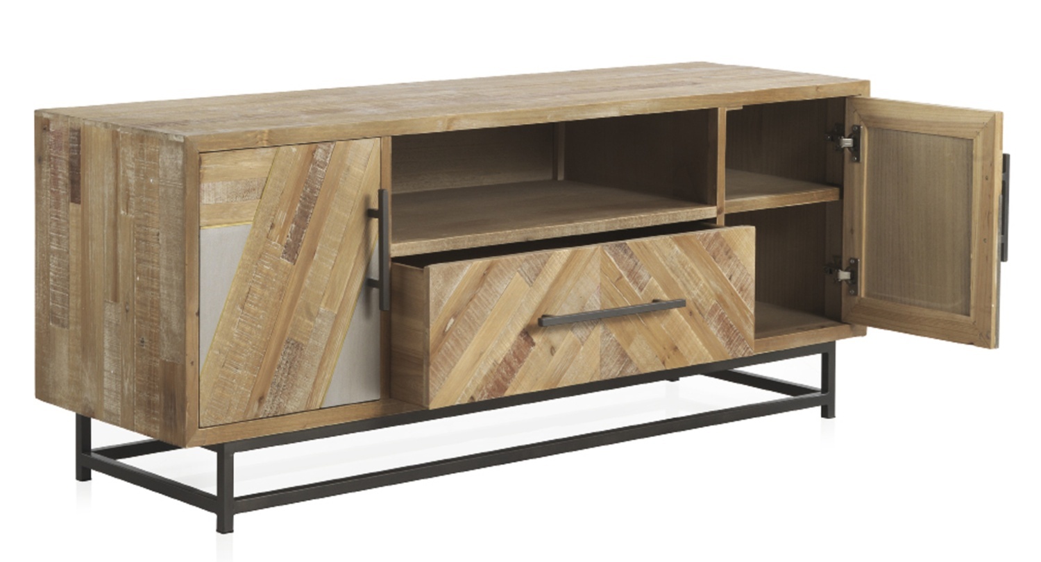 Meuble TV en sapin avec base en métal
